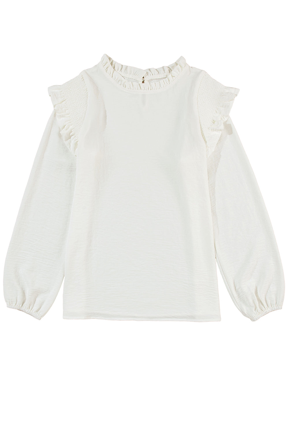 Women's Blouse Featuring Frill-Trimmed Neck Ruffle-Trimmed Trim Bubble Sleeve