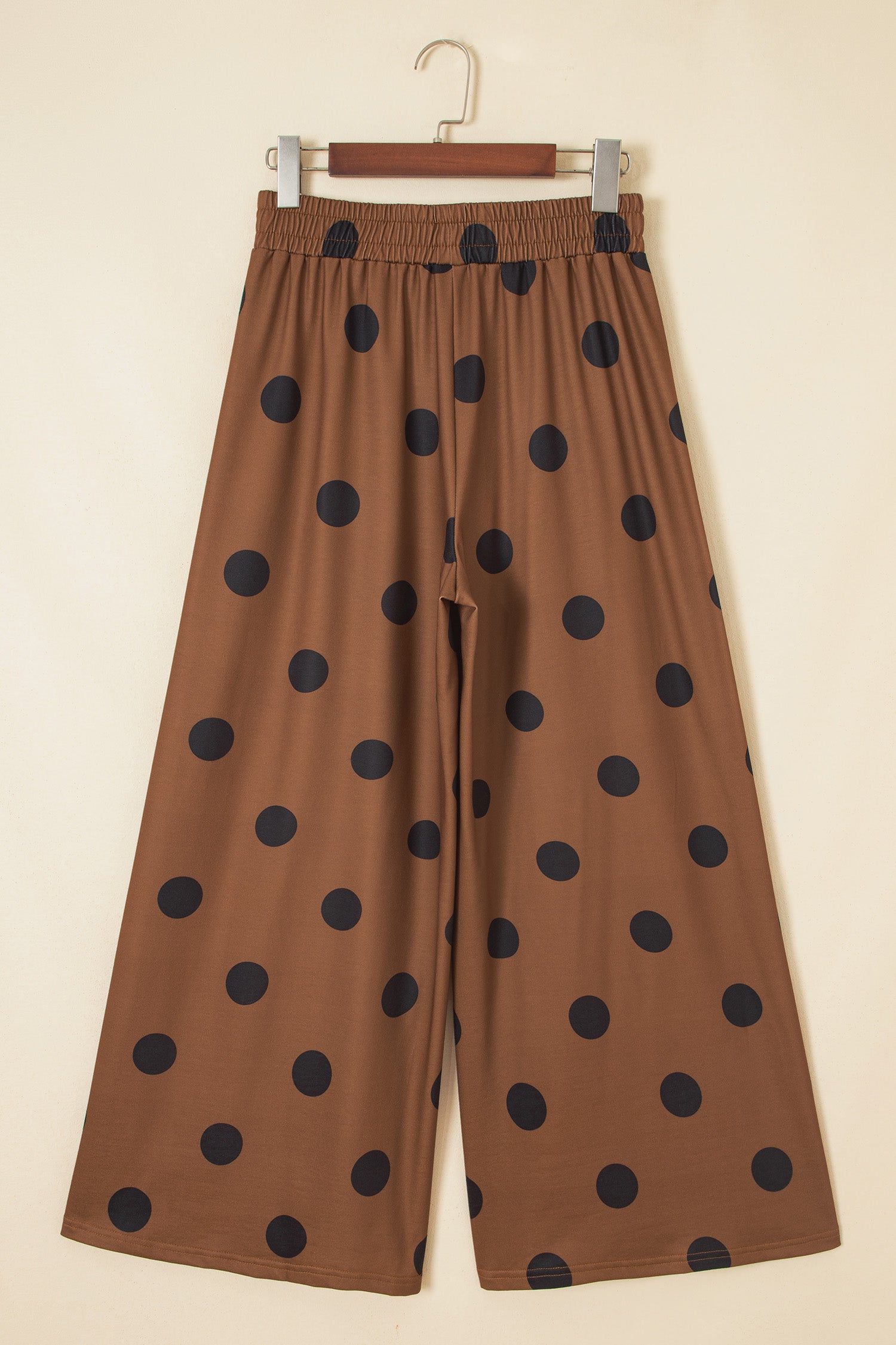 Elastic Polka-Dot Wide-Leg Waist Everyday Pants in Brown