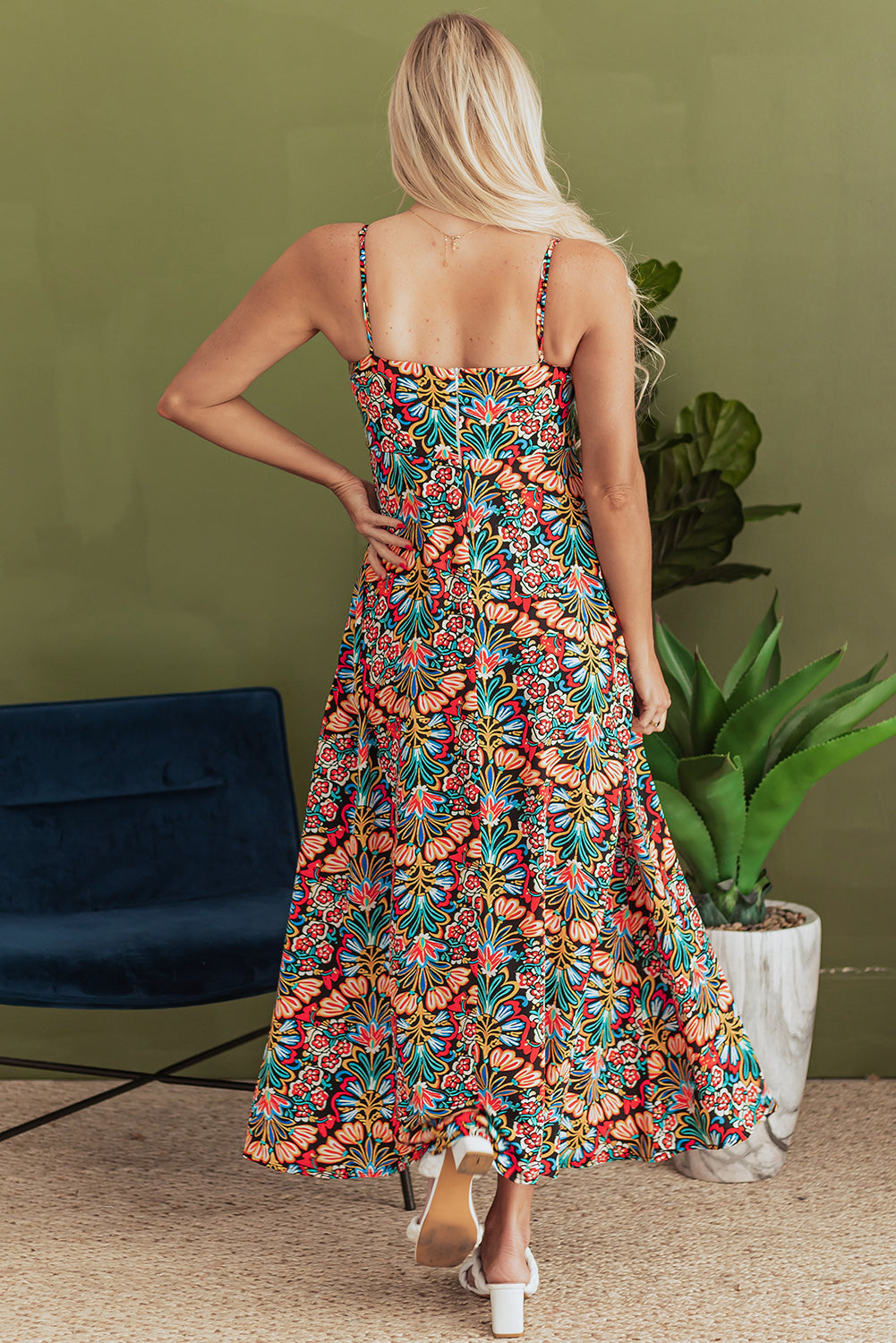 Boho Floral Print Thin Straps Maxi Dress