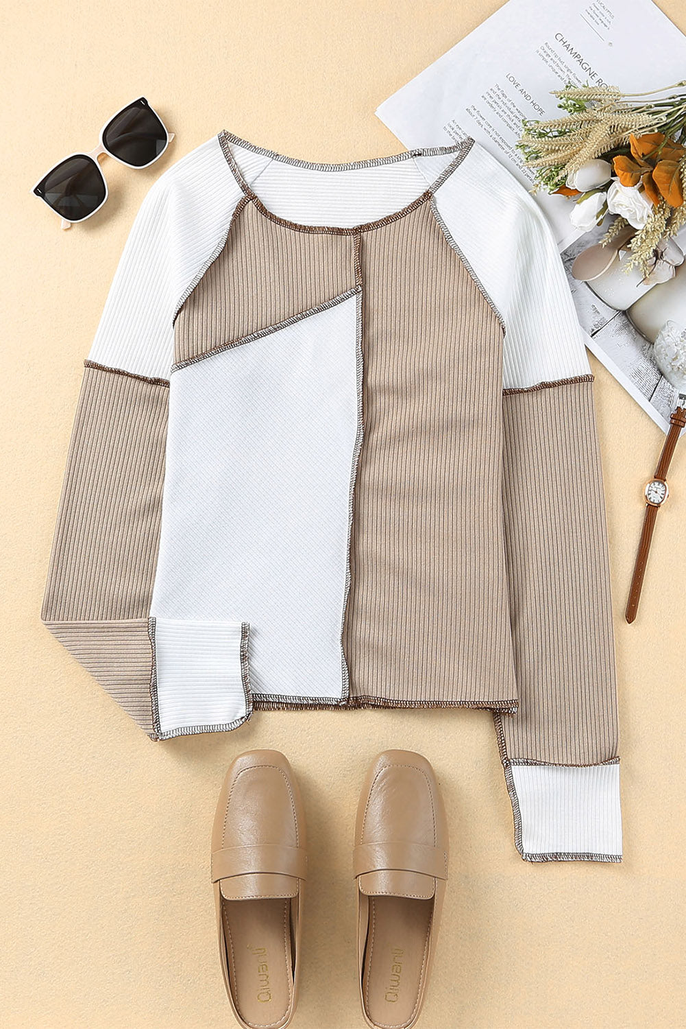 Women's Irregular Seaming Trim Rib Knit Top