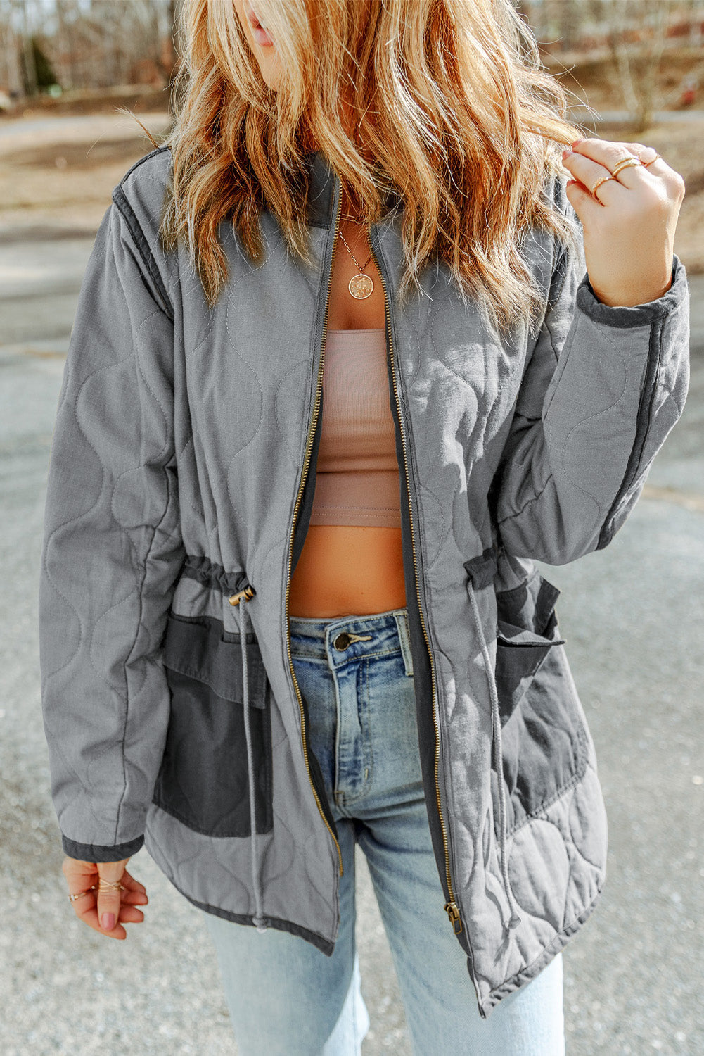 Women's Stitching Quilted Drawcord Jacket