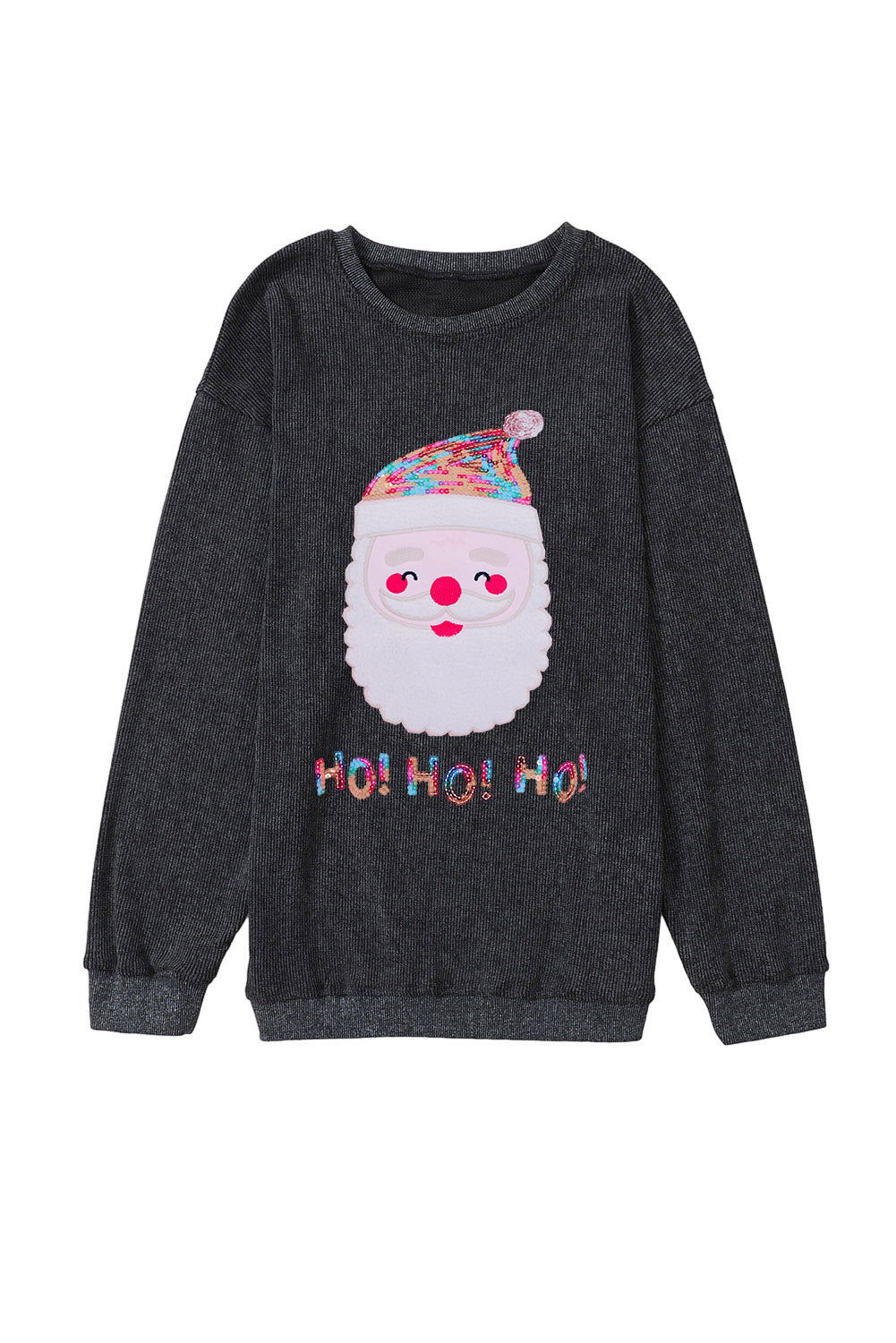 Graphic Sweatshirt for Women Santa Claus Sequin HO HO HO