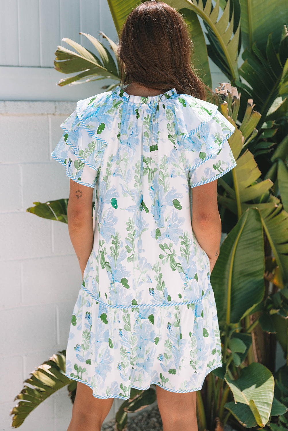 Blue Cute Sky Floral Layered Short-Sleeved Mini Dress