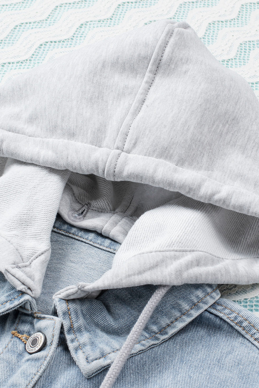 Women's Ripped Hooded Button Closure Denim Jacket
