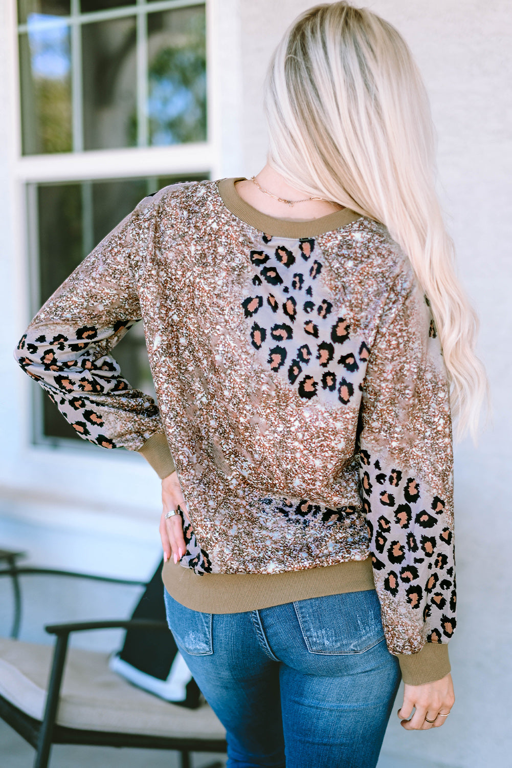 Women's Top Featuring Print Bleached Long-Sleeve