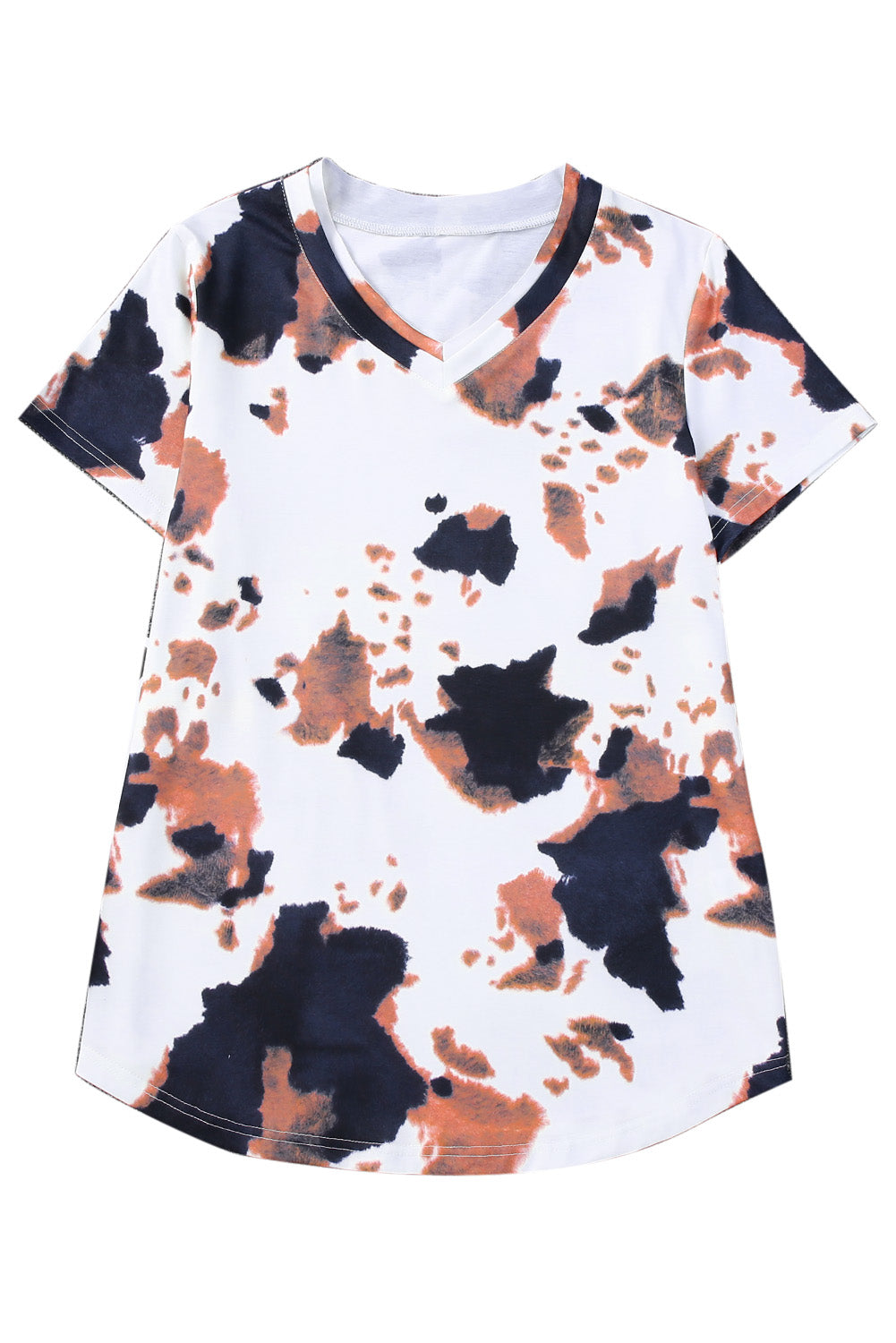 Women's T Shirt Featuring V Neck Cow Pattern