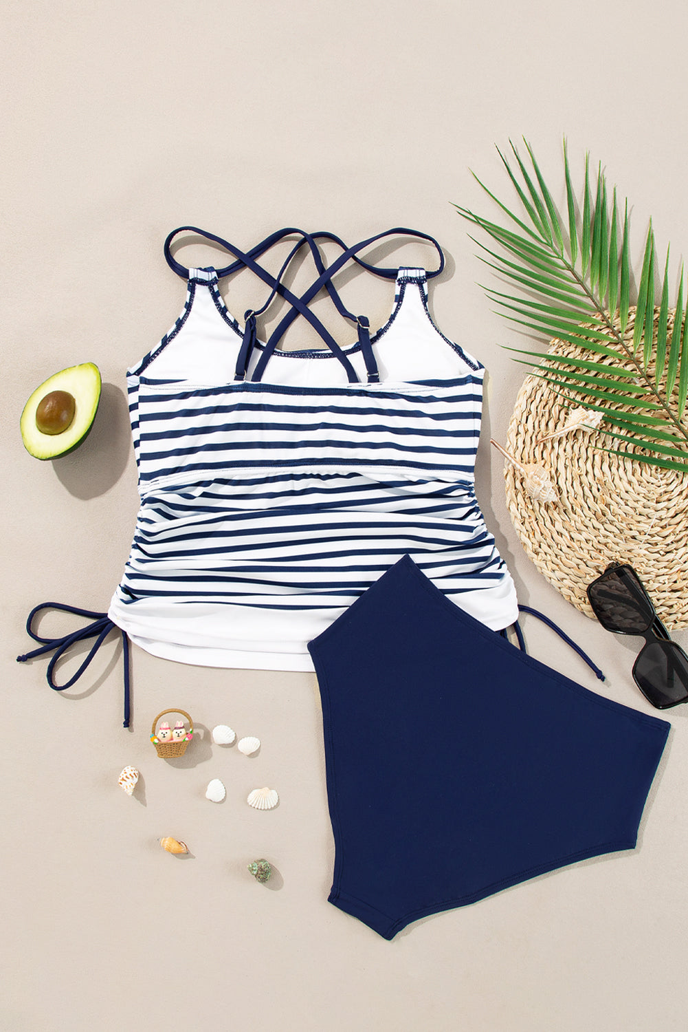 Drawstring Tummy Control Mix-and-match 2pcs Tankini Swimsuit
