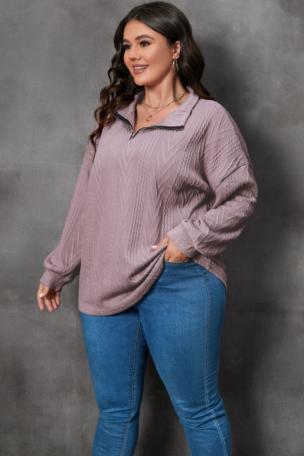 Women's Pullover with Zip Neck Plus Size Knitted