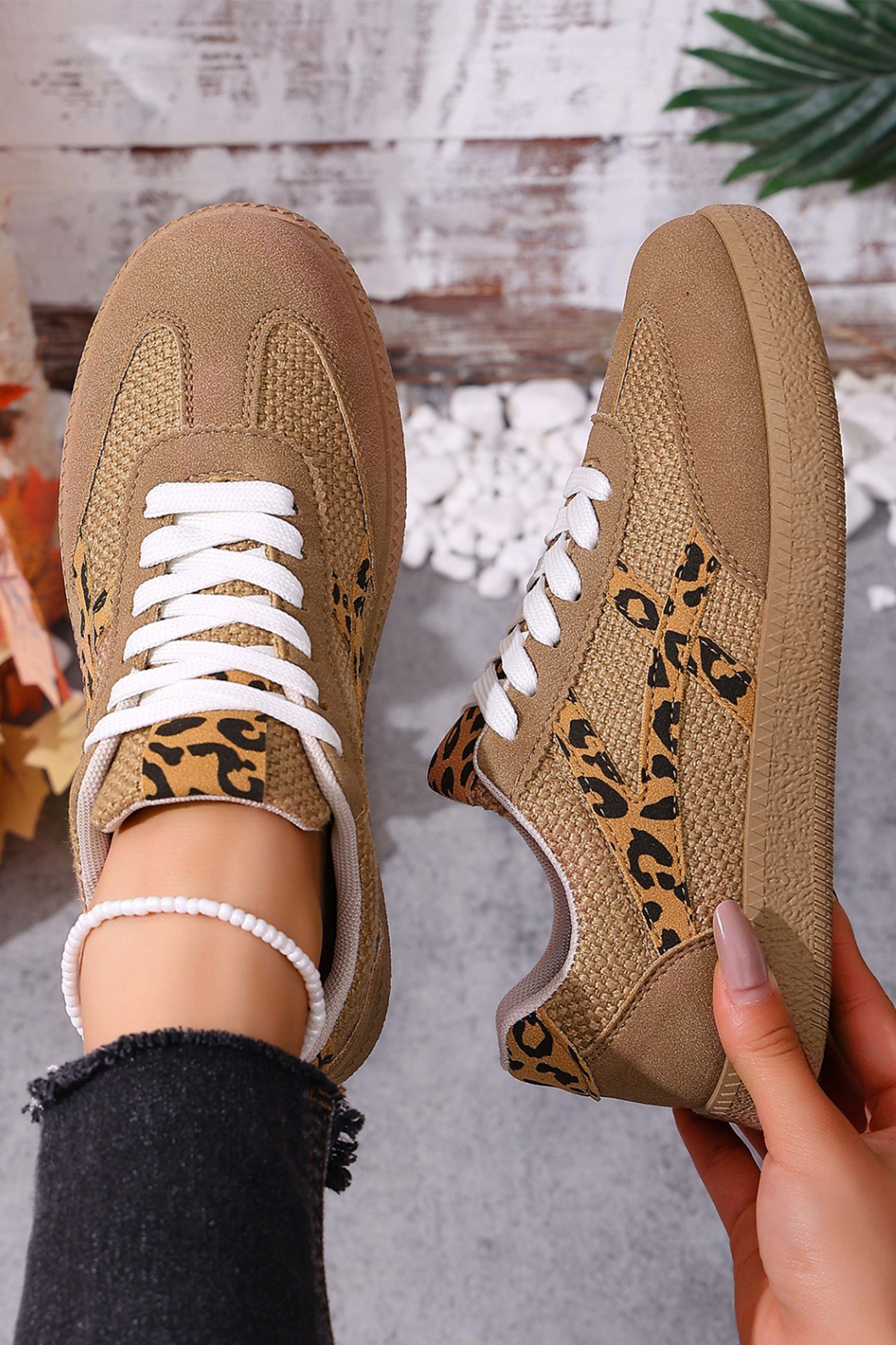 Faux Patchwork Suede Contrast Detail Lace Up Flat Sneakers
