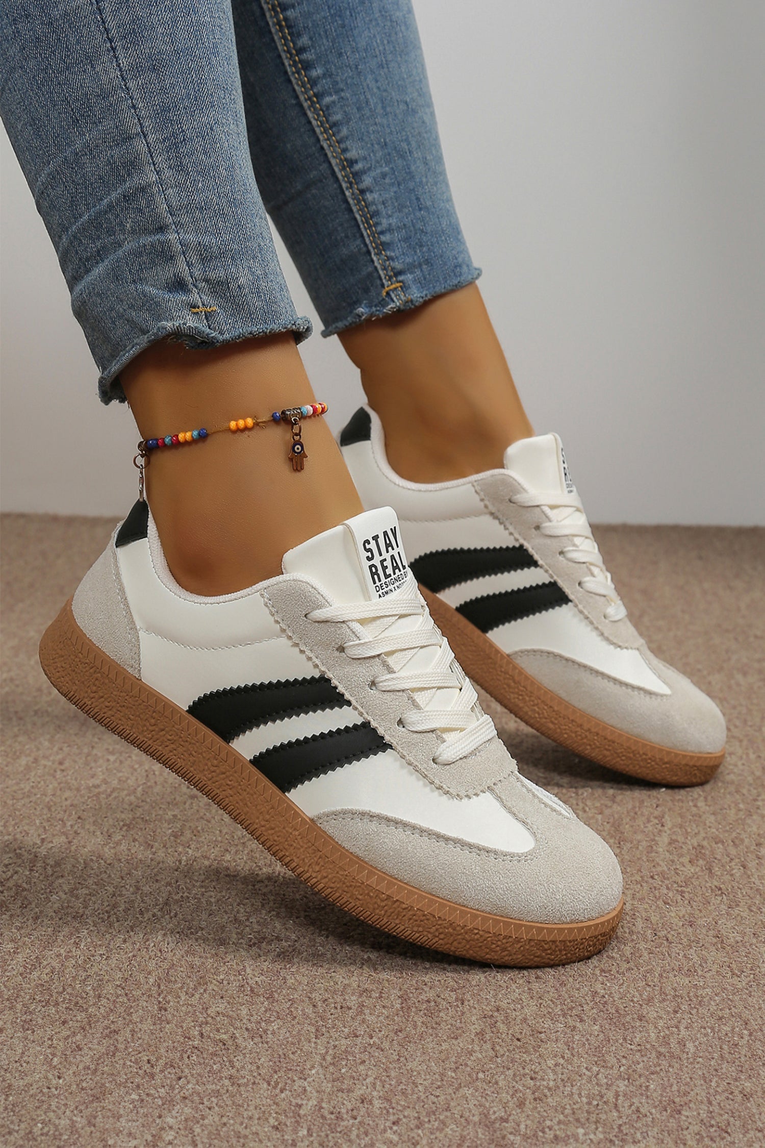 Varsity Colorblock Patchwork PU Leather Lace Up Shoes