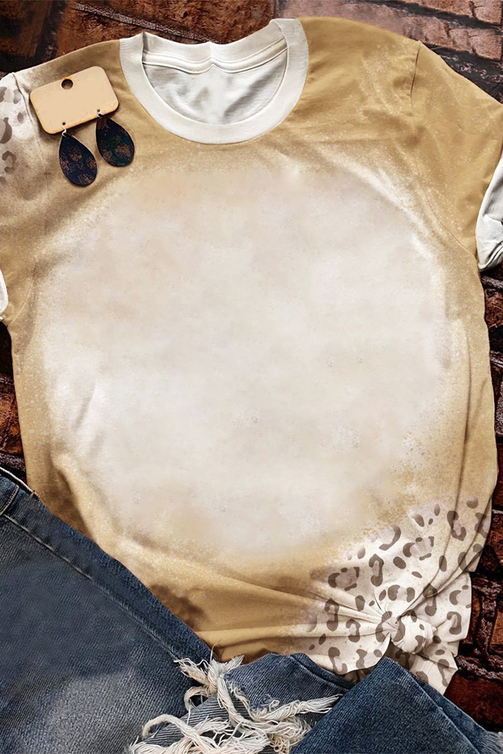 T Shirt for Women Bleached Crew Neck