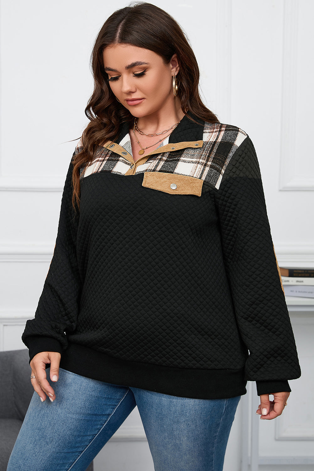 Women's Plus Size Quilted Plaid Sweatshirt