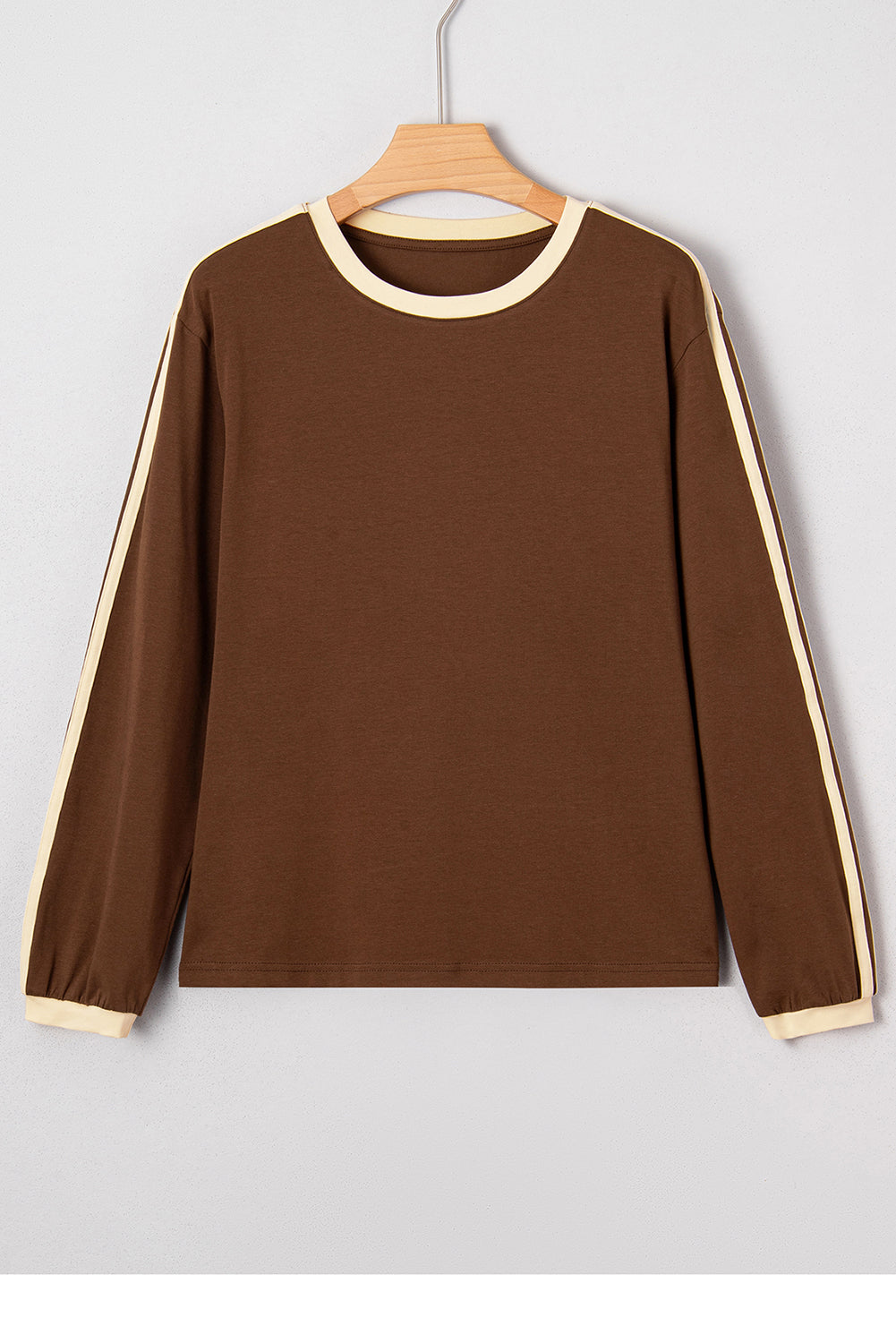 Varsity Contrast Striped Accent Crew-Neck Long-Sleeved T Shirt