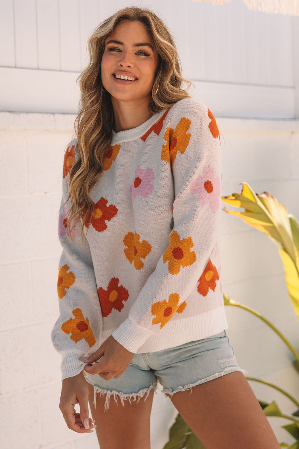 Women's Sweater with Rib-Knitted Hem Sweet Knitted