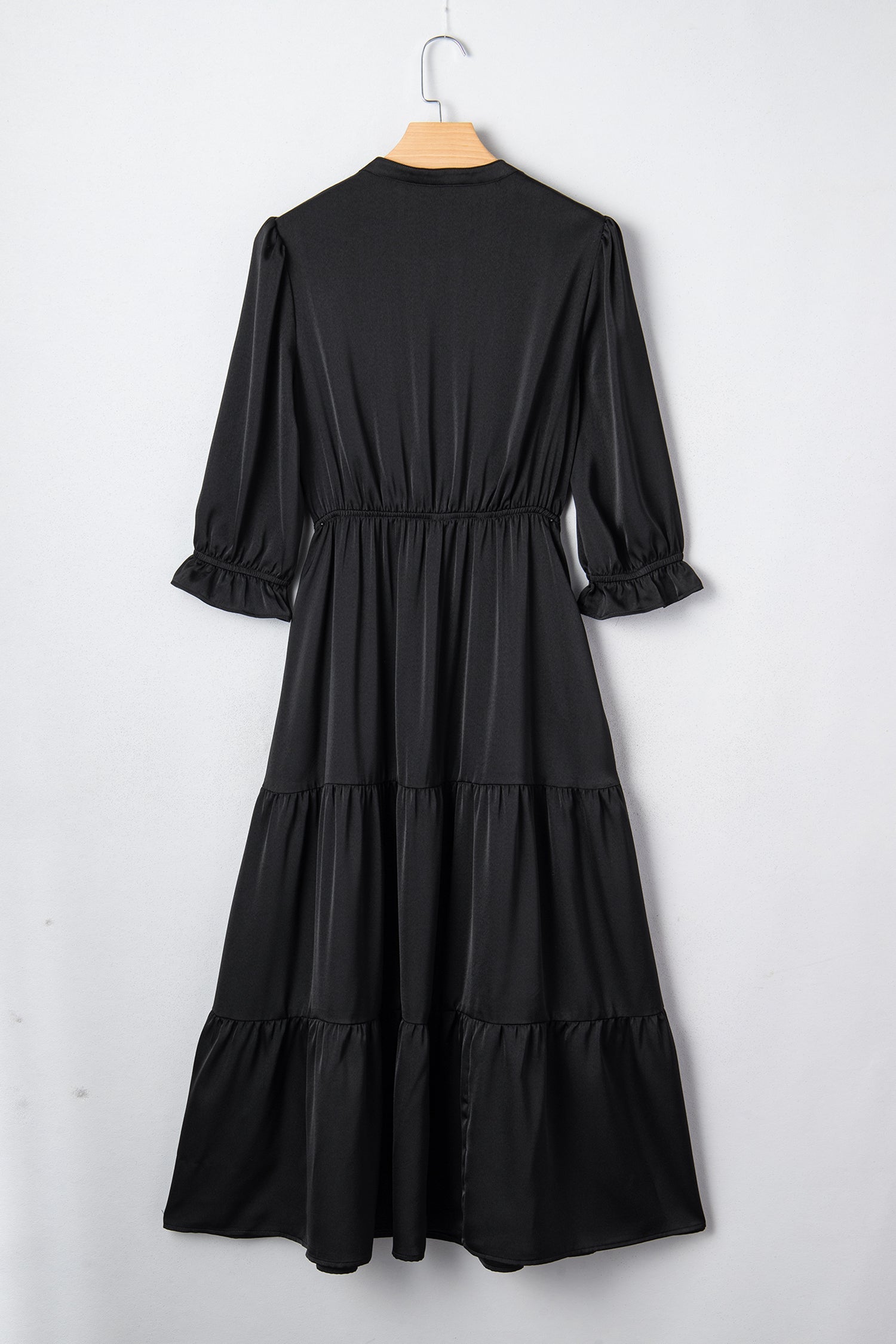 Sleeve Flounced Bracelet V-Neck Tiered Maxi Dress