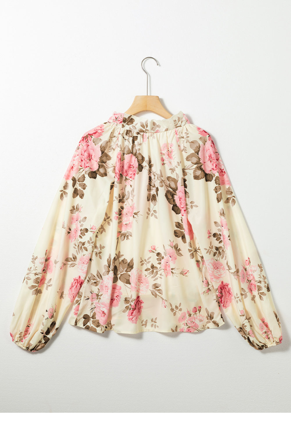 Women's V Neck Floral-Print Print Lantern Sleeve Blouse