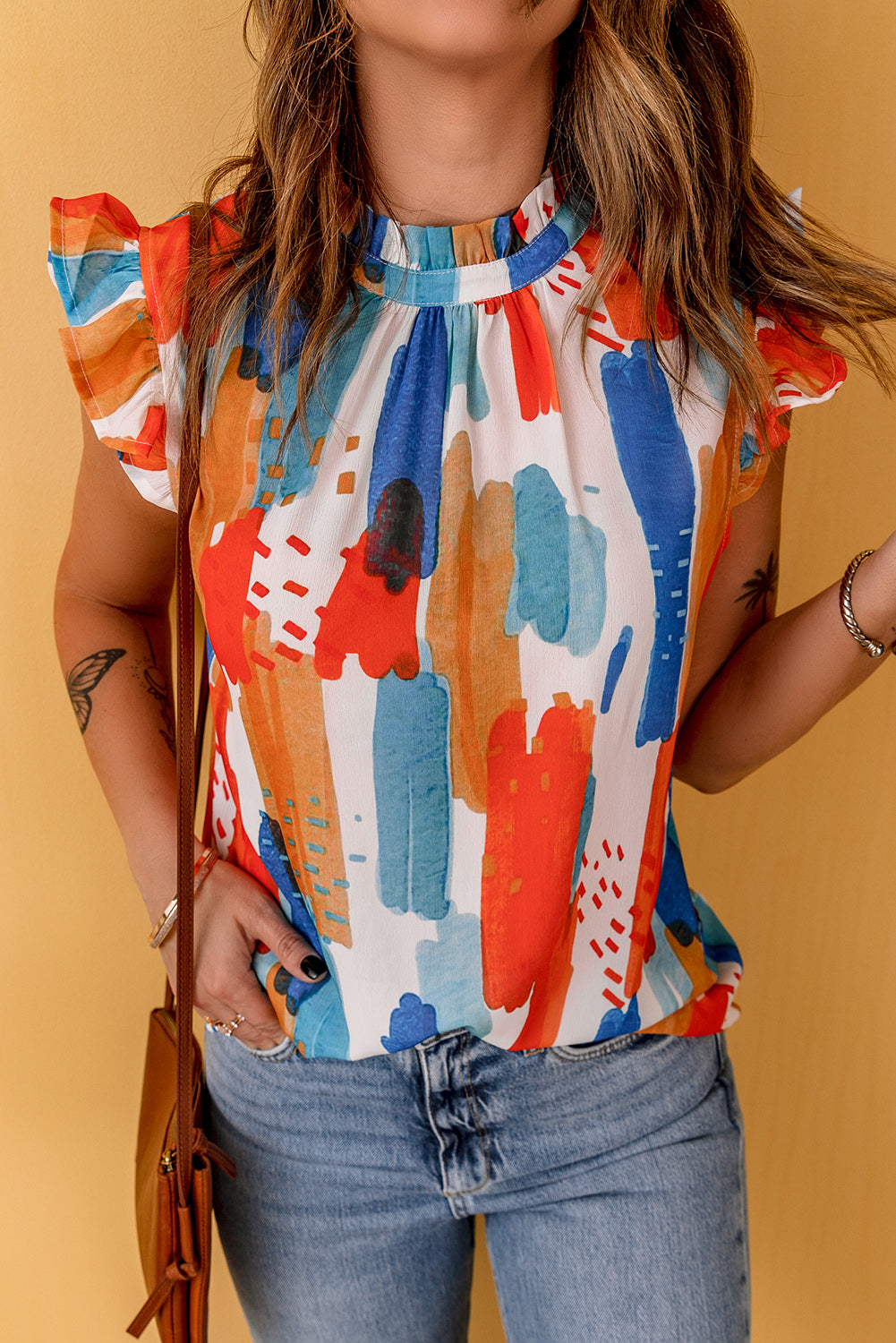 Women's Sleeve Ruffle-Trimmed Flutter Tank Top