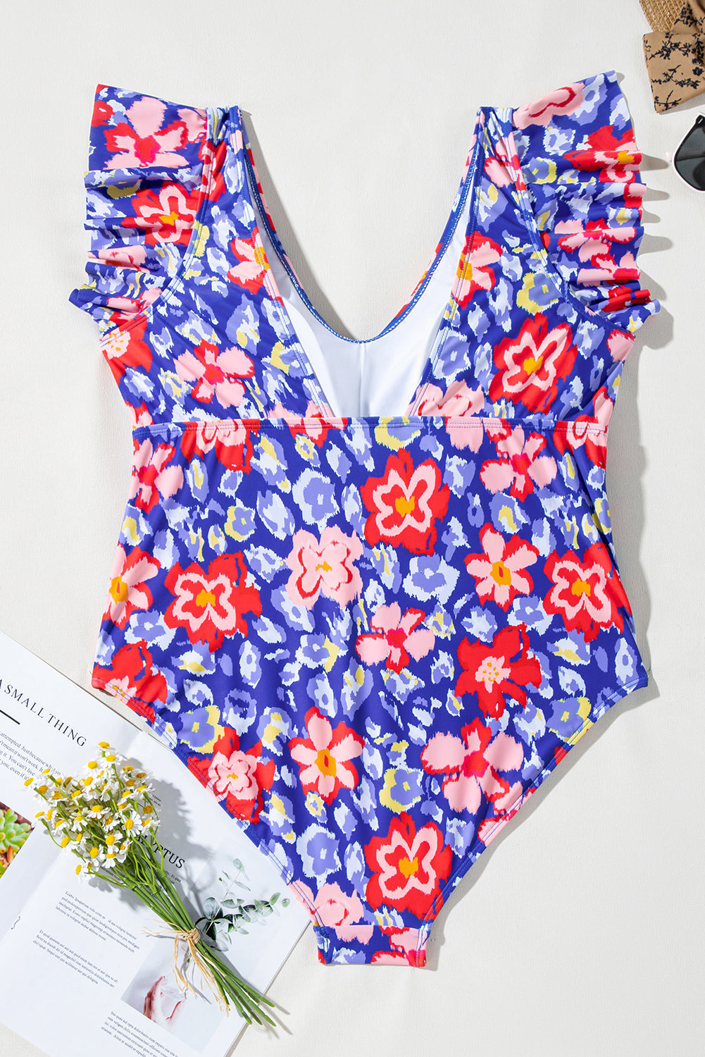 Floral Print Ruffled High Waist One Piece Swimwear