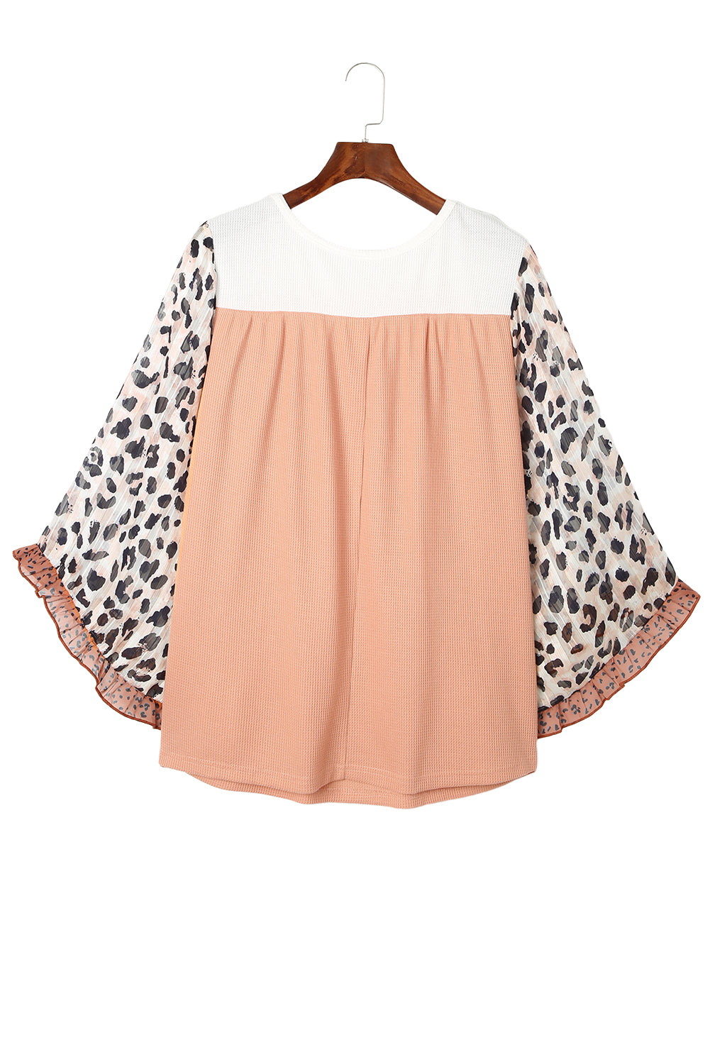 Top for Women Plus Ruffle-Trimmed Leopard-Print Waffled