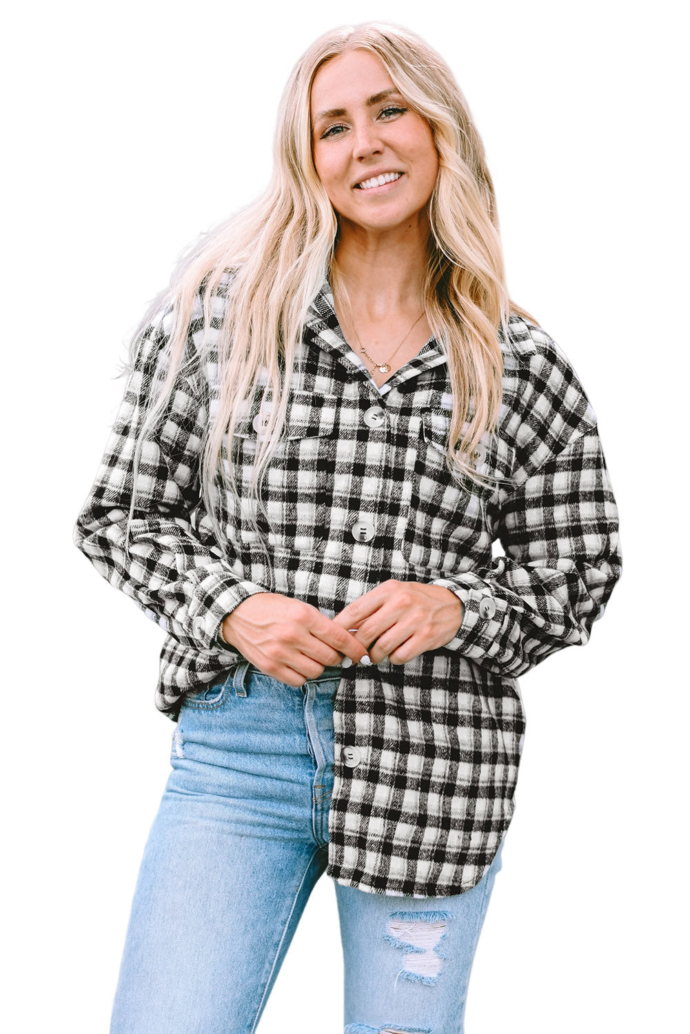 Shacket for Women Plaid Chest-Pocket Detail Tunic