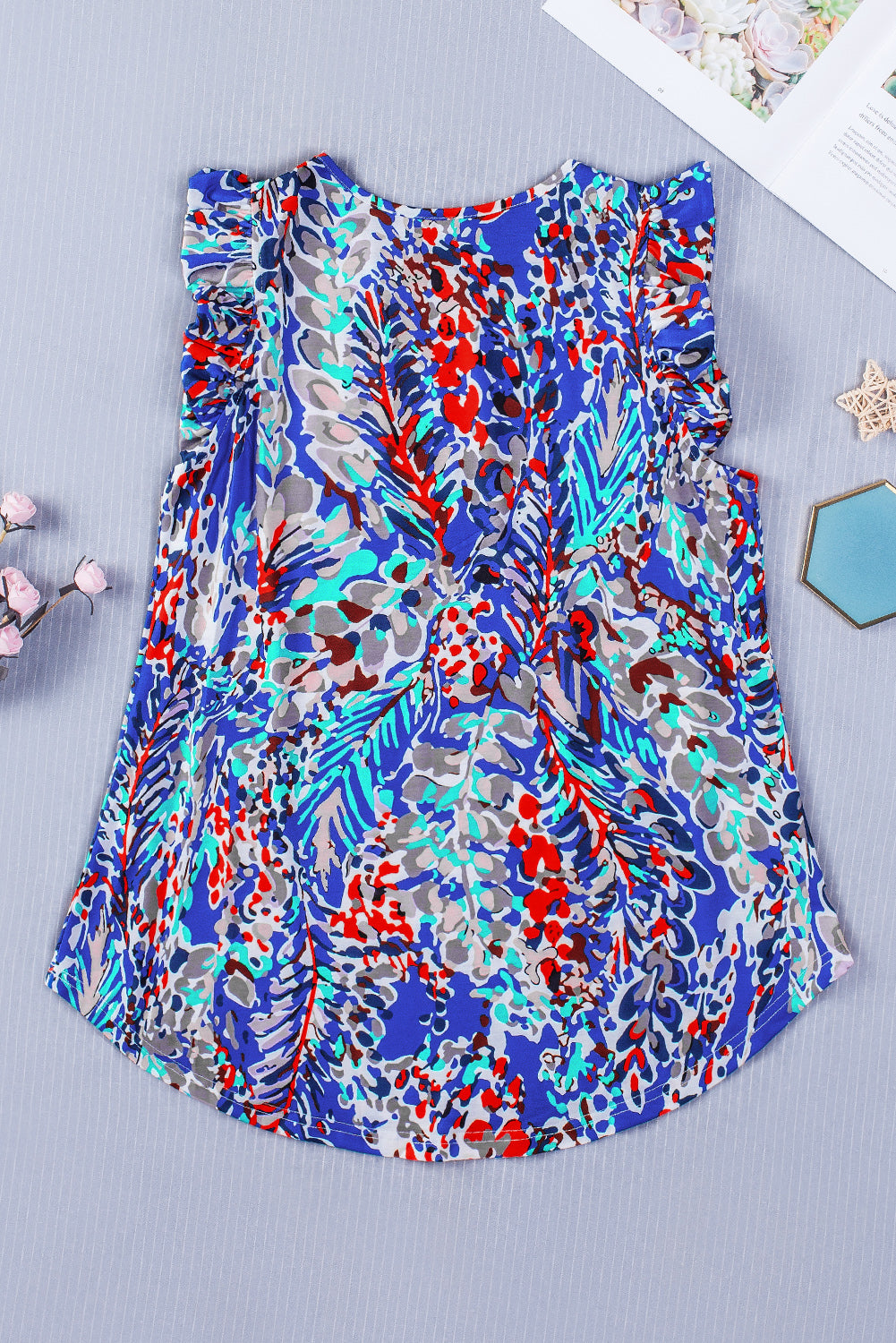 Women's Tank Top with Floral-Print Print Ruffles