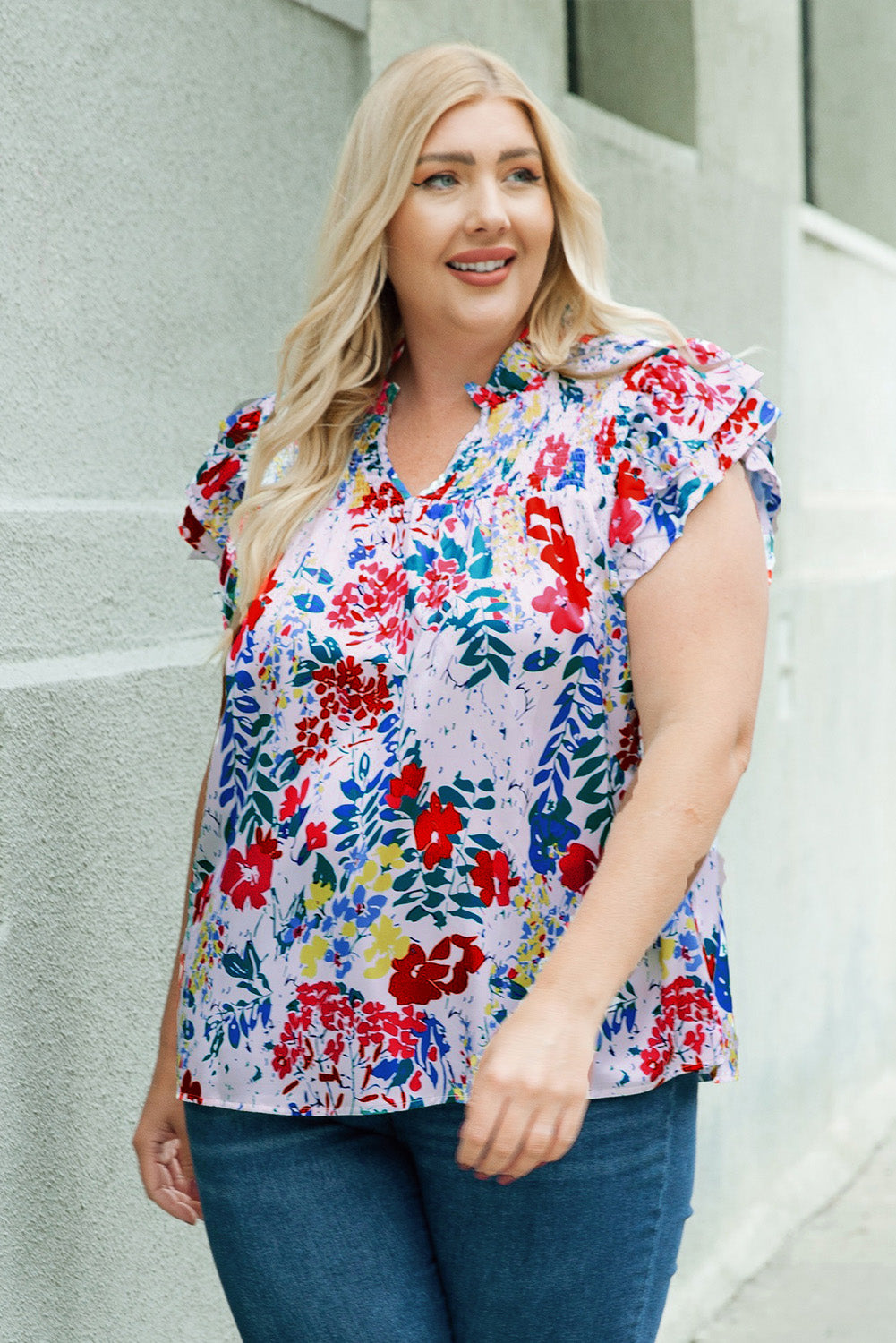 Women's Plus Ruffle-Trimmed Cap Sleeve Blouse