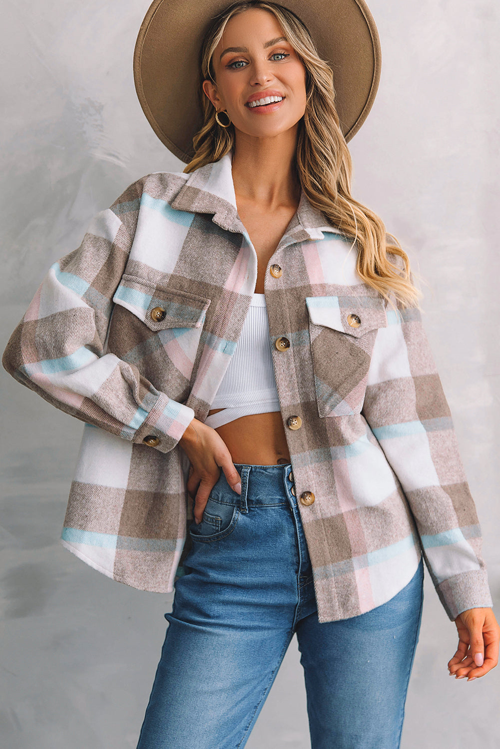 Women's Shacket Featuring Button Plaid Amber