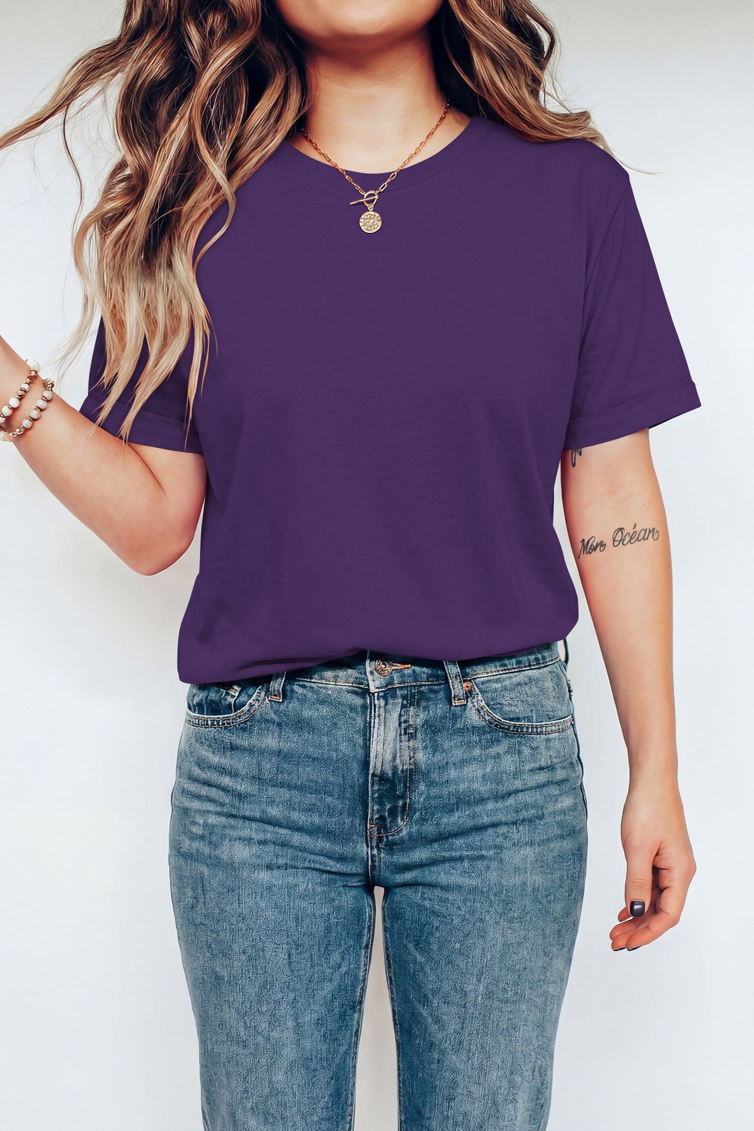 Everyday Plain Crew-Neck Tee in Purple