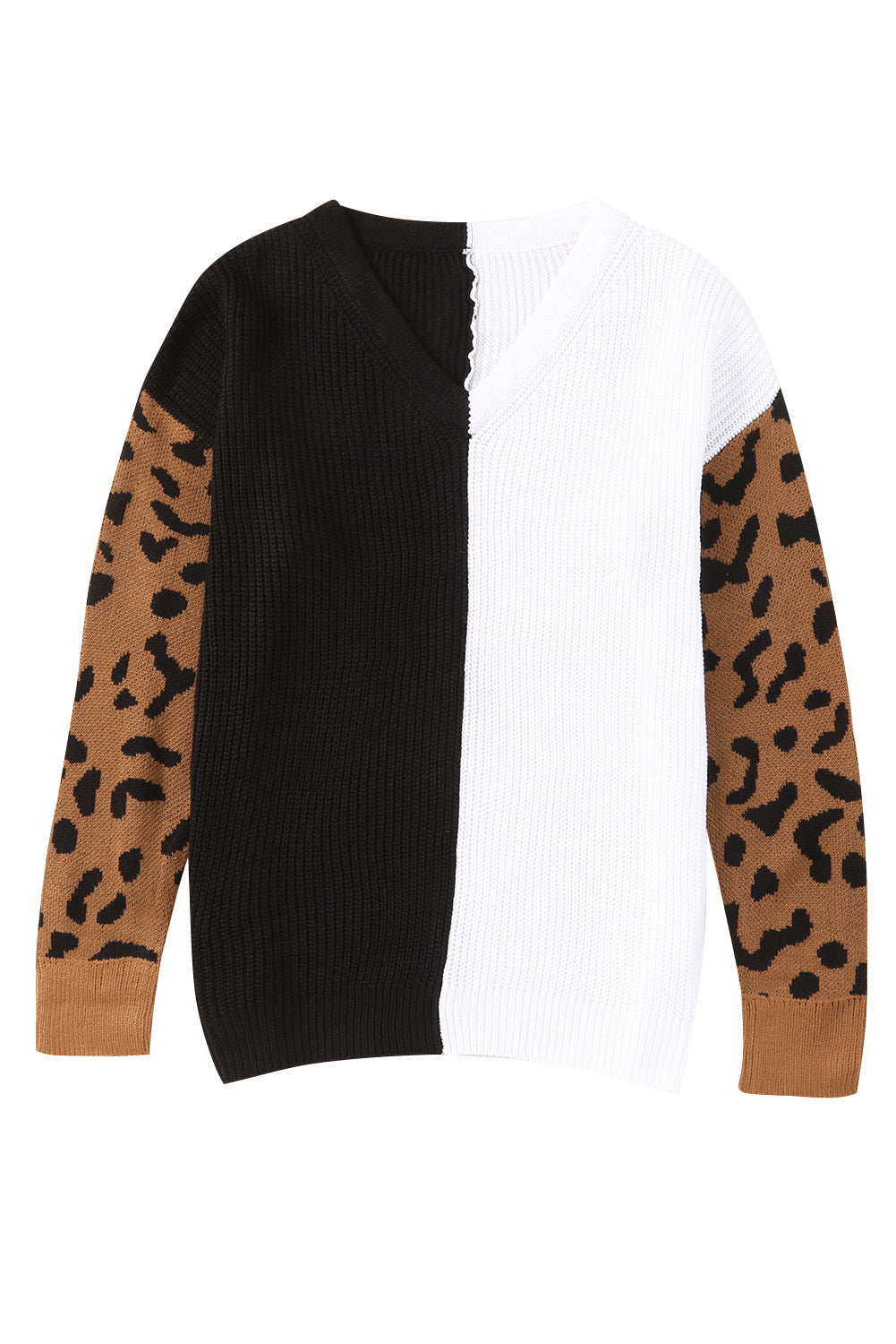 Women's Sweater Featuring Contrast Color V Neck