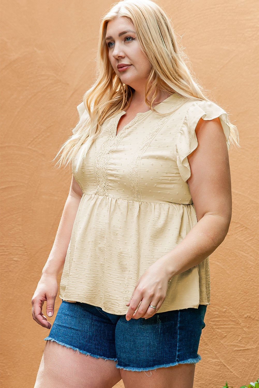 Women's Babydoll Top Featuring Lace-Trimmed Trim Plus Size