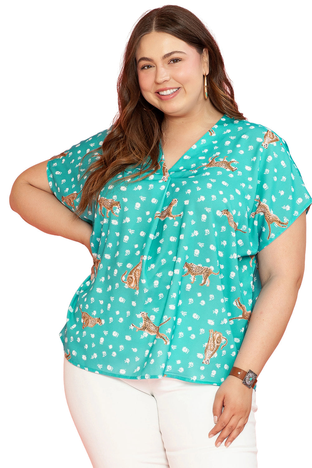 Women's Top with Cheetah V Neck Plus Size