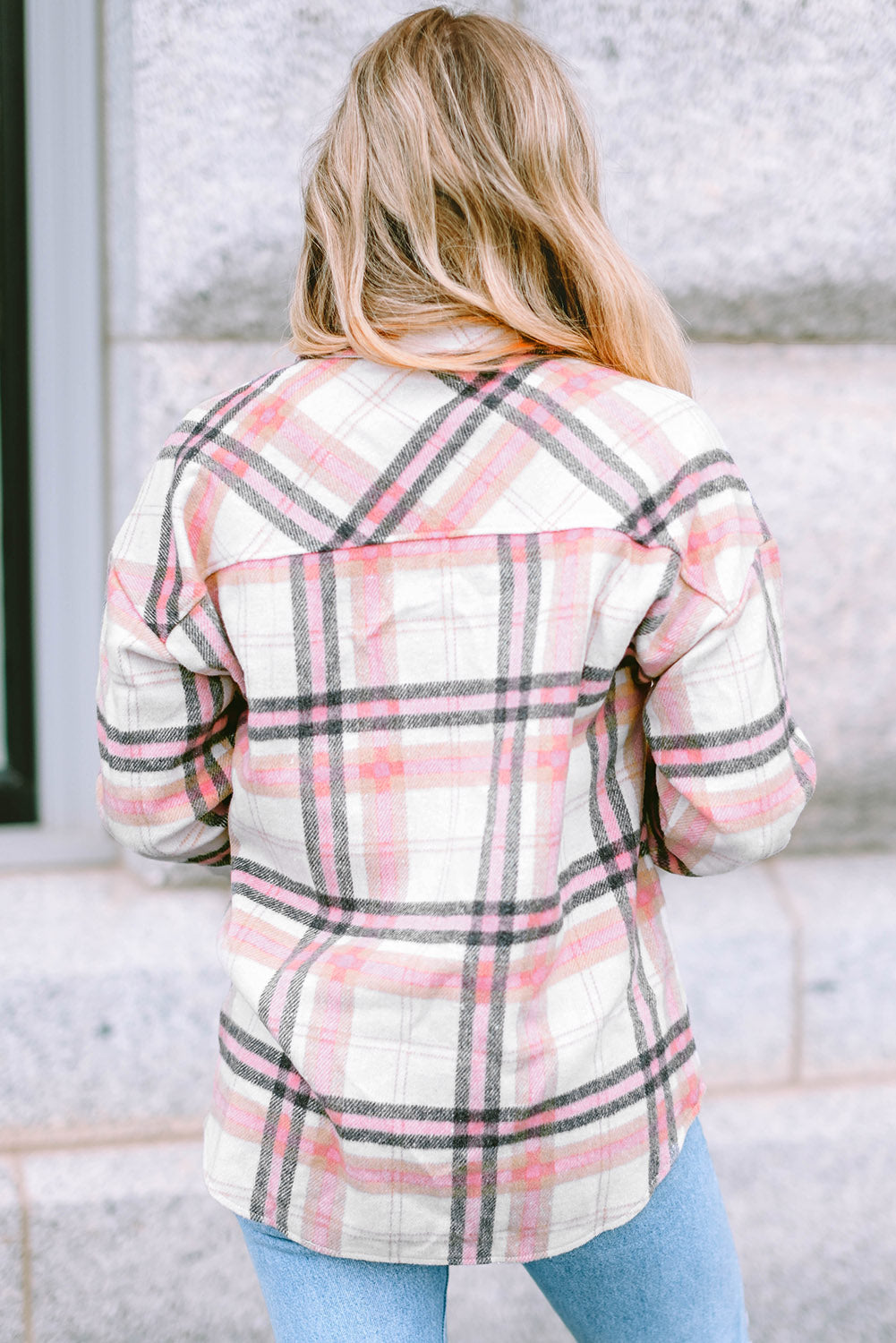 Women's Shacket Featuring Plaid Button Chest Pocket