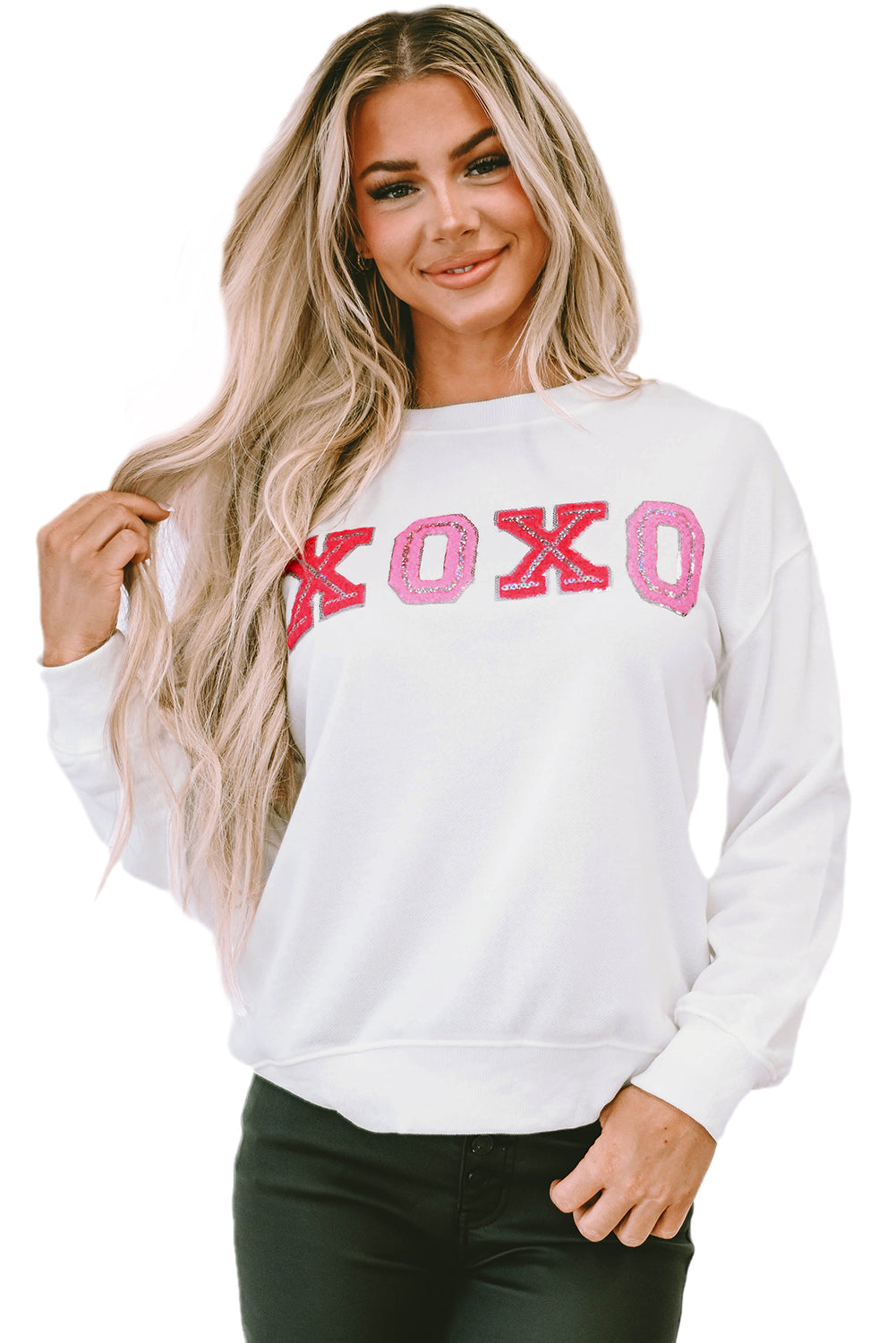 Women's Pullover Sweatshirt Featuring Valentine Shiny XOXO
