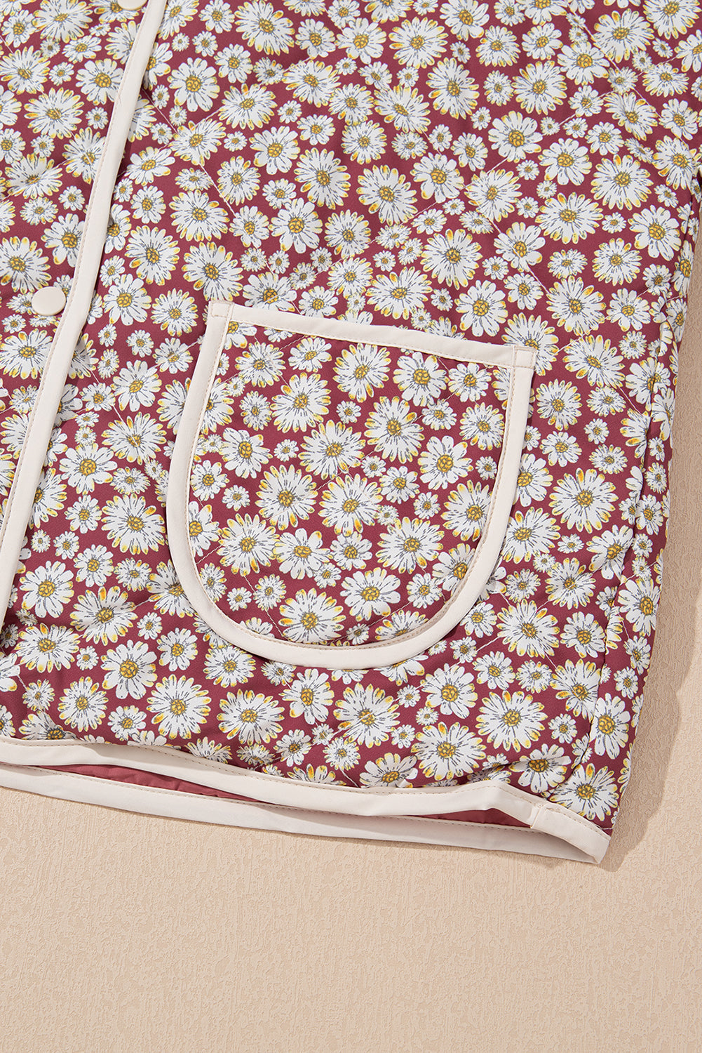 Edge Floral-Print Contrast Pocket-Detail Stand-Neck Jacket in Pink