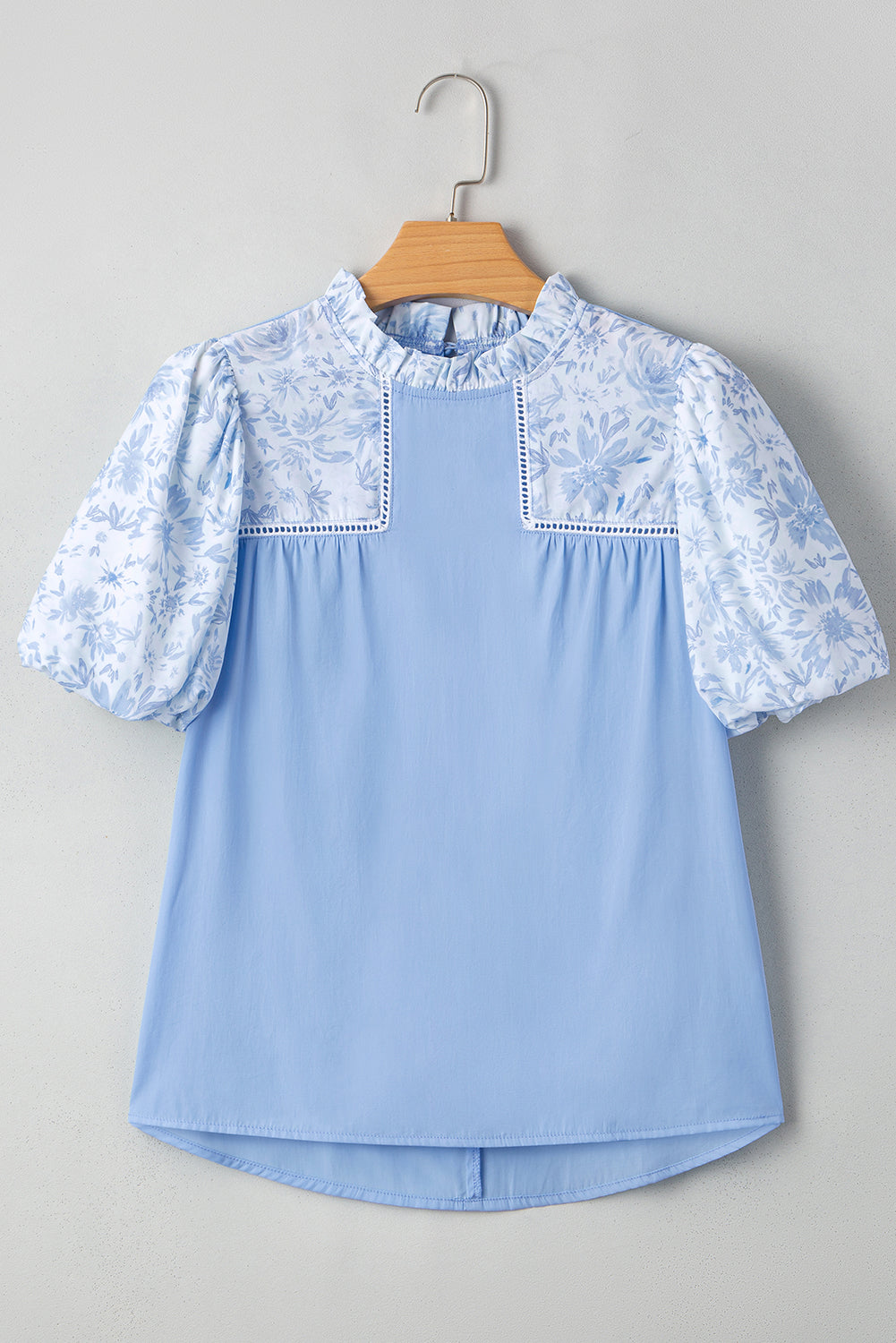 Floral Lace Insert Puff Sleeve Patchwork Loose Blouse