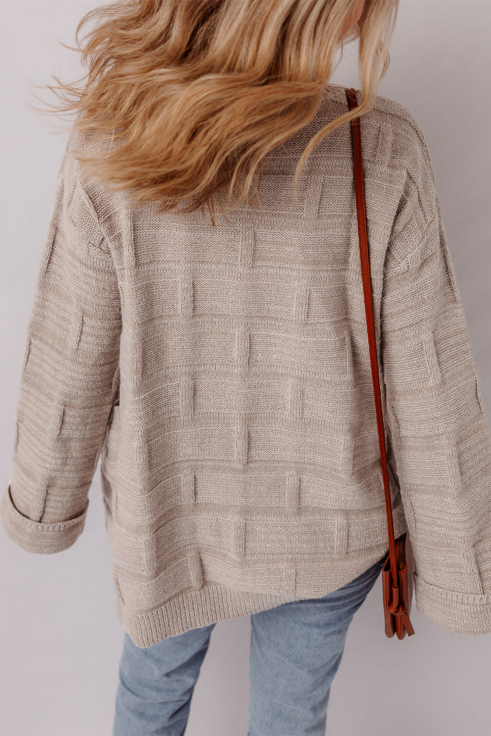 Textured Knit Open-Front Polished Cardigan Featuring Pockets
