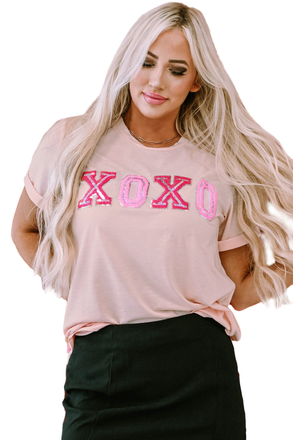 Women's XOXO Graphic-Print Valentines Shiny T-shirt