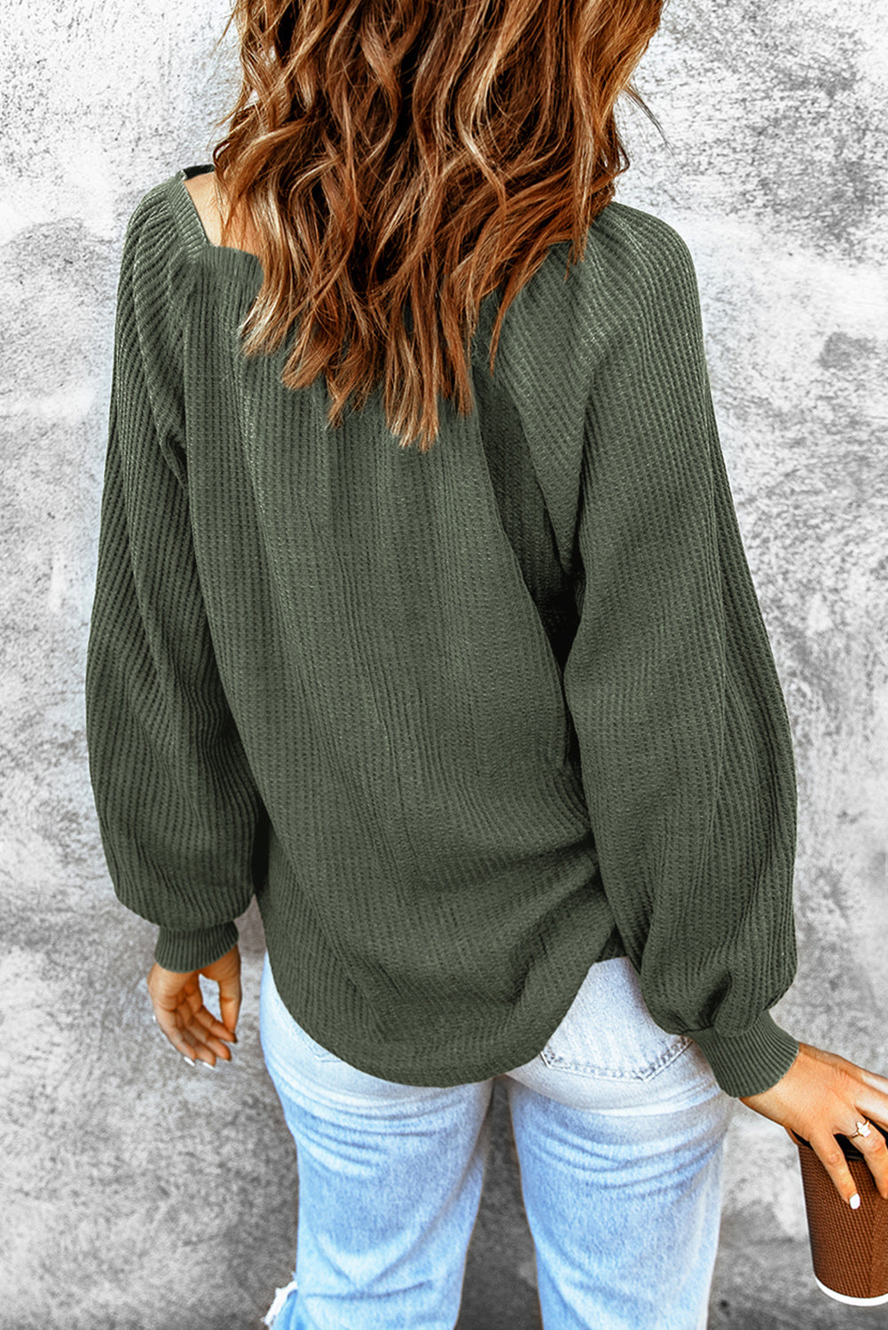 Women's Knit Top with Balloon Sleeve Waffle