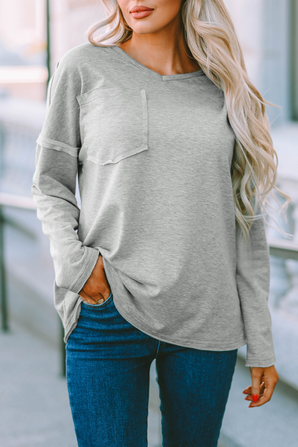 Women's Top with Pocket-Detail Oversized Drop Sleeve