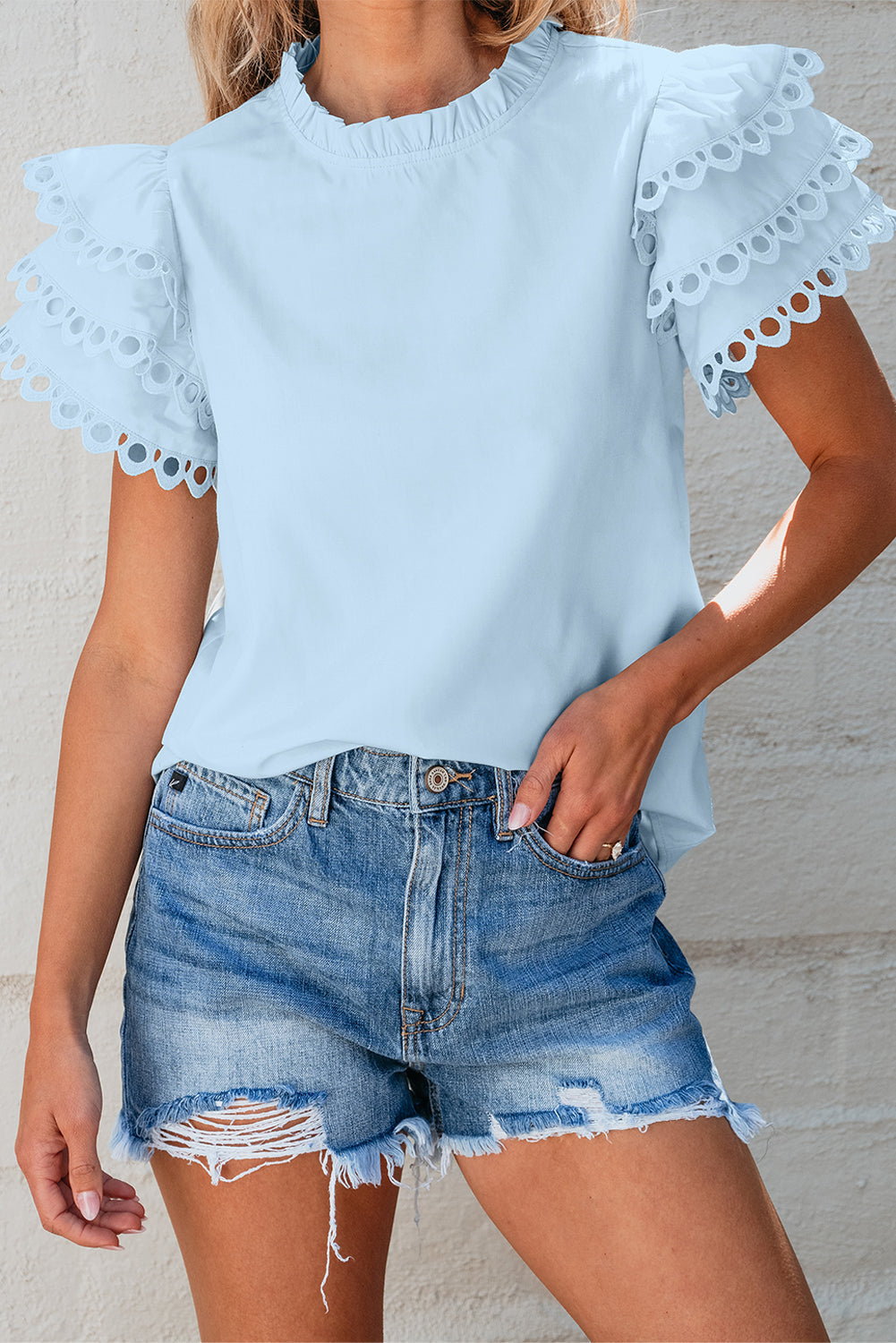 Blouse for Women Cap Sleeve Filled Neck