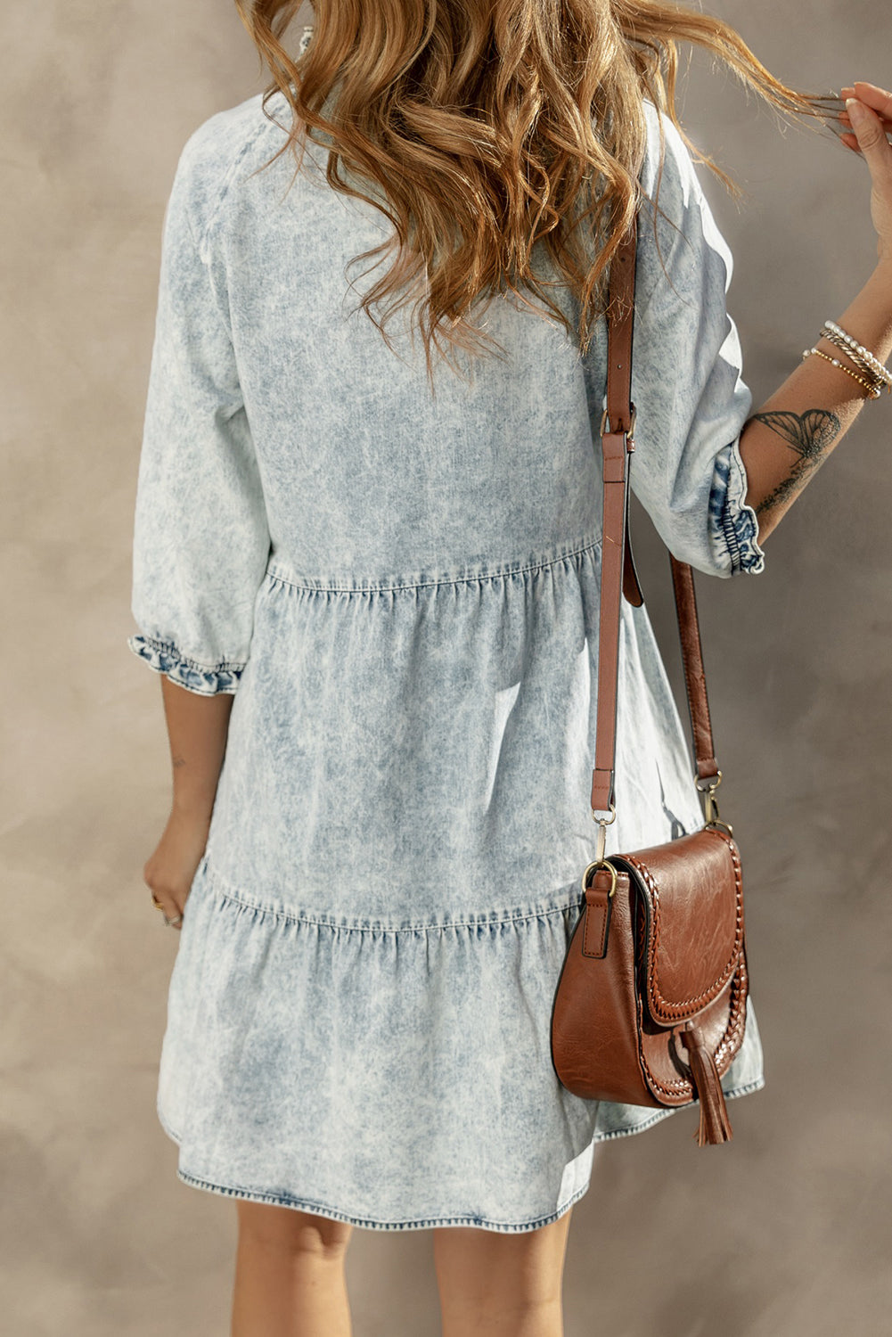 Dress for Women Denim Wash Retro Half Sleeve