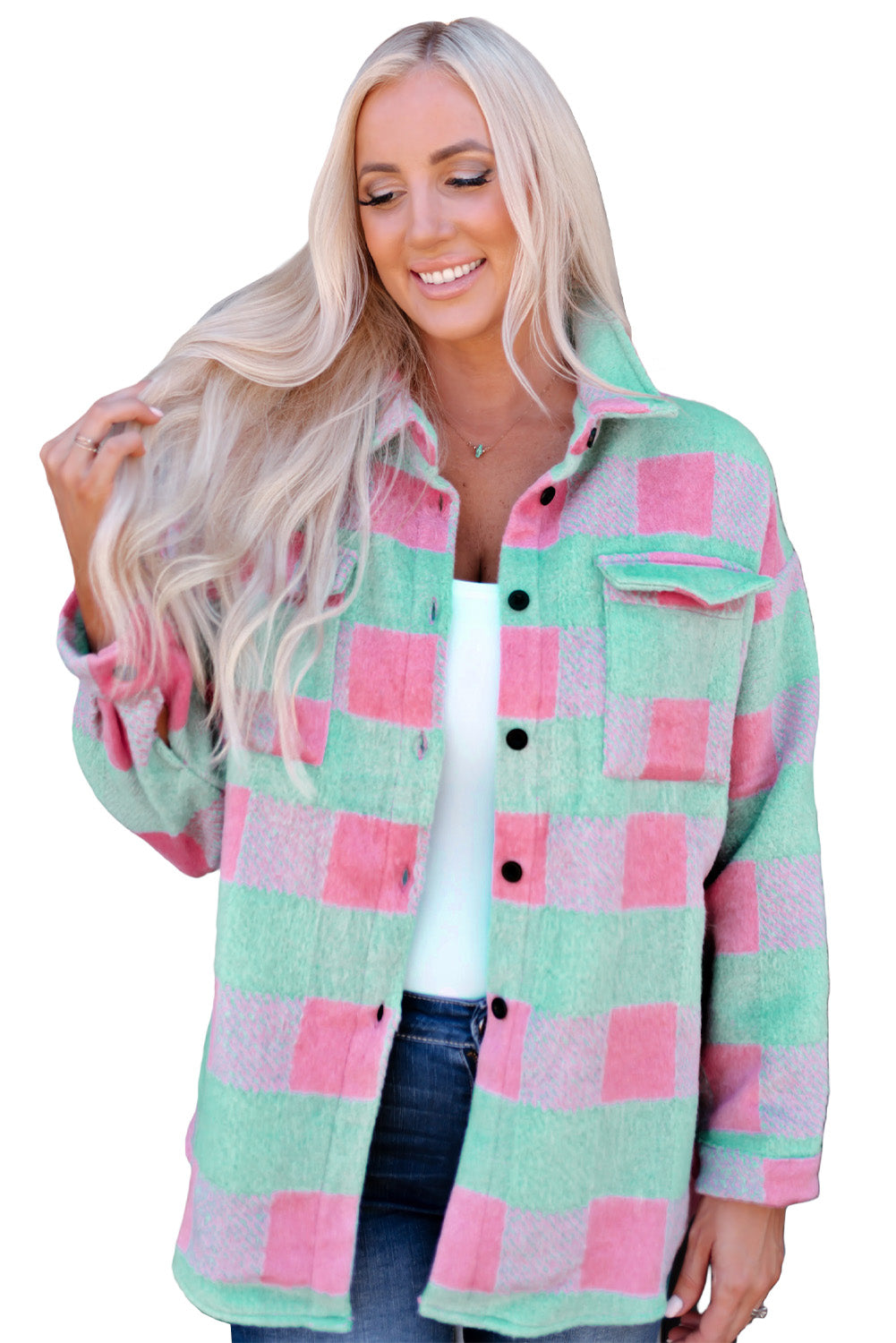 Shacket for Women Plaid Pattern Oversized