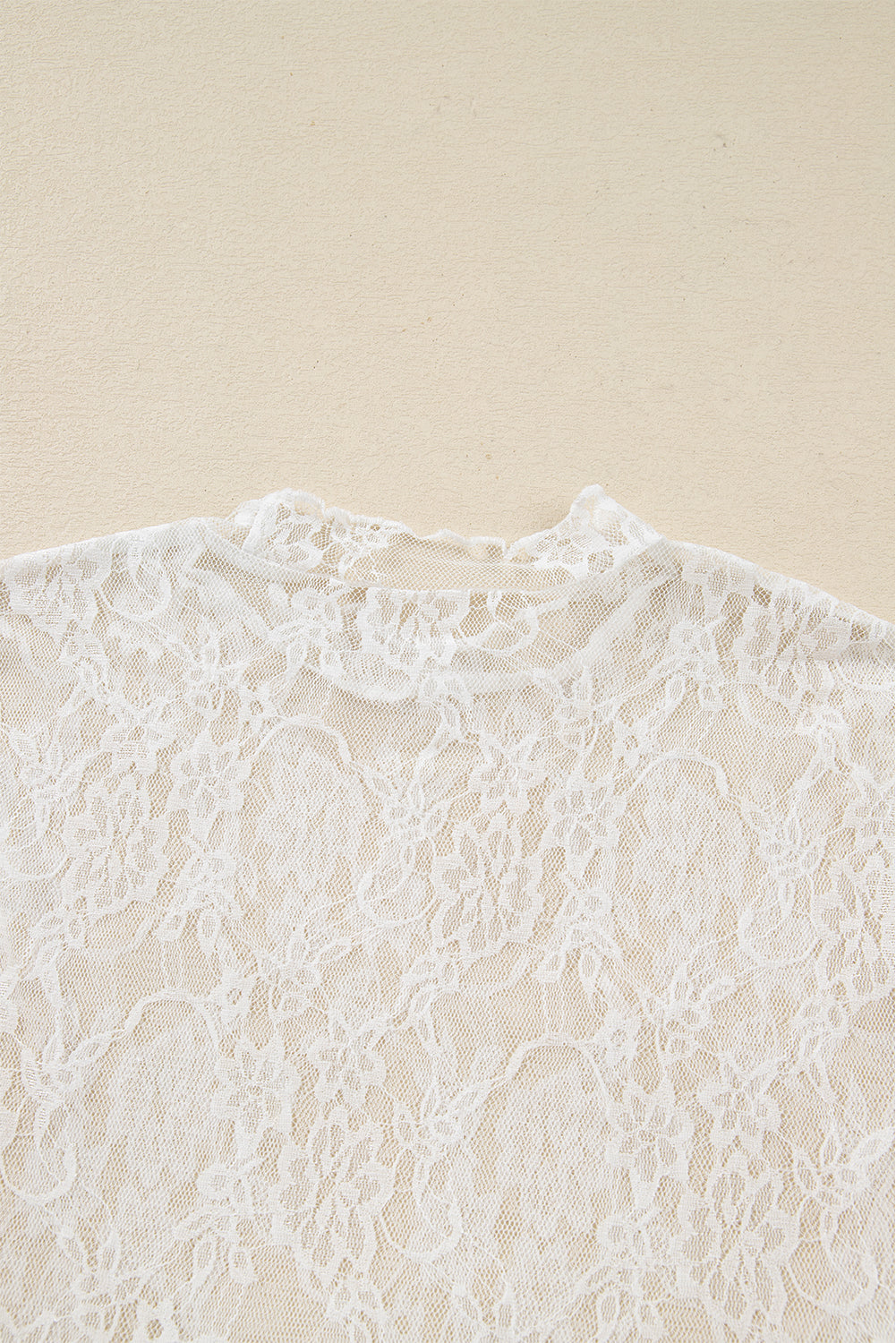 Lace Mesh Sheer Mesh Mock-Neck Slim Fit Long-Sleeved Top