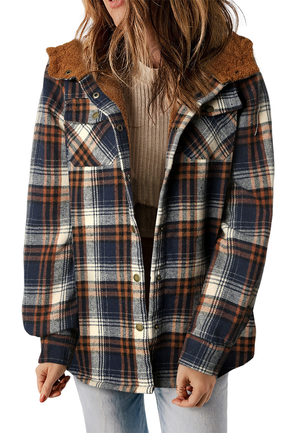 Shacket for Women Plaid Pattern Sherpa Lined