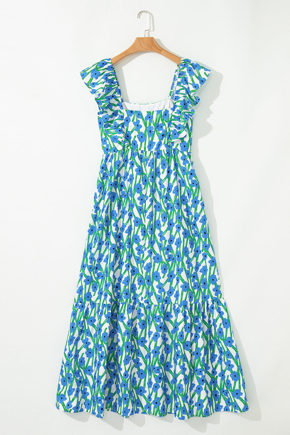 Floral-Print Square Neck Ruffled Strap Maxi Dress