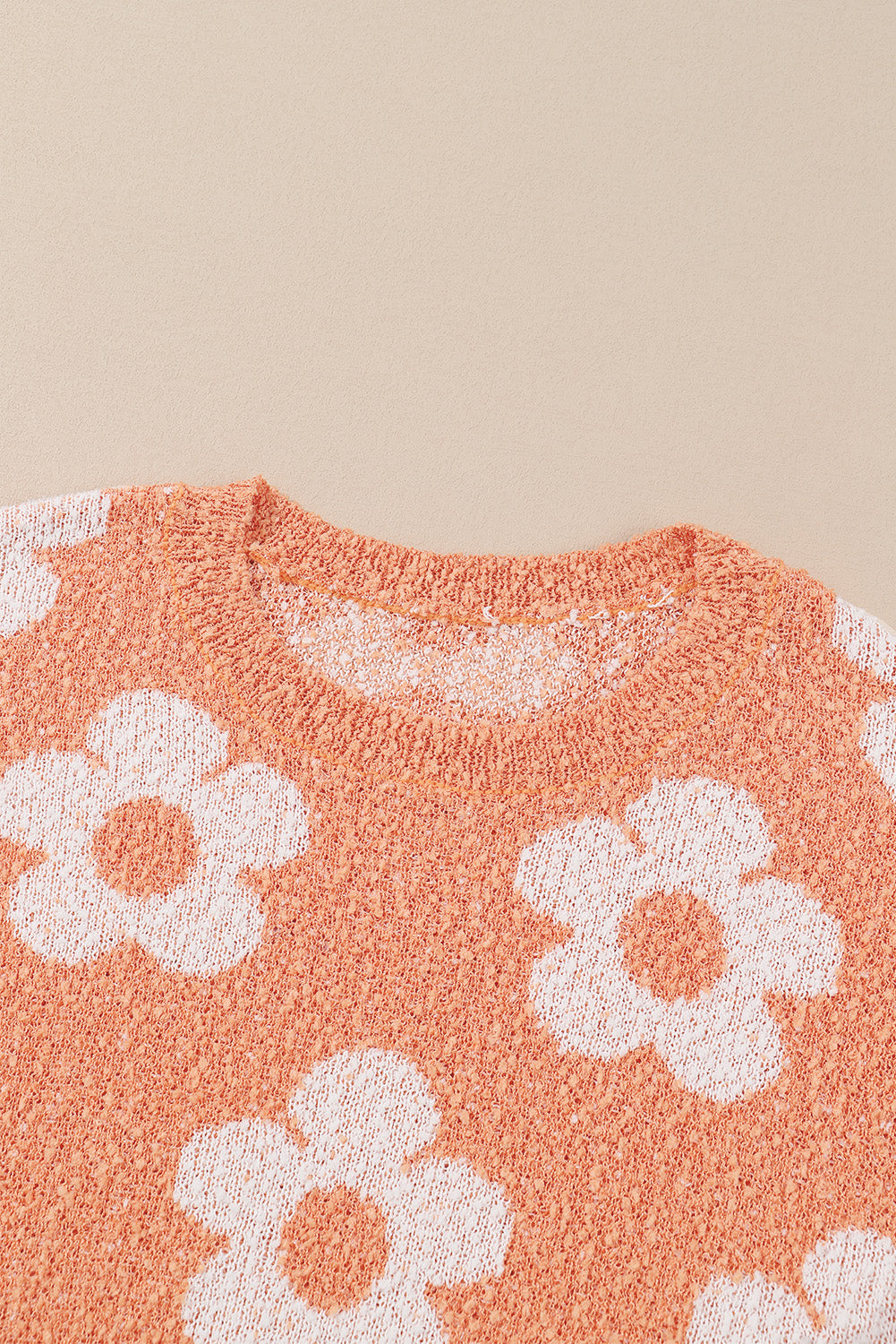 Sweater for Women Dropped-Shoulder Fuzzy Floral-Print Knitted