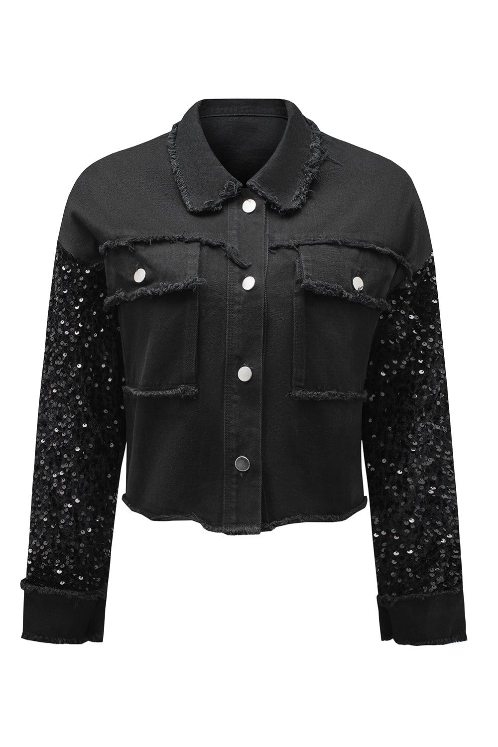 Women's Sequin Raw-Edge Denim Jacket