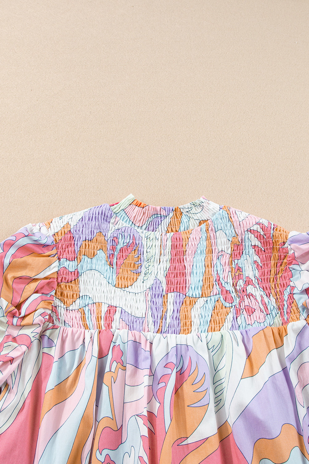Women's Blouse with Bubble Sleeve Smock Detail