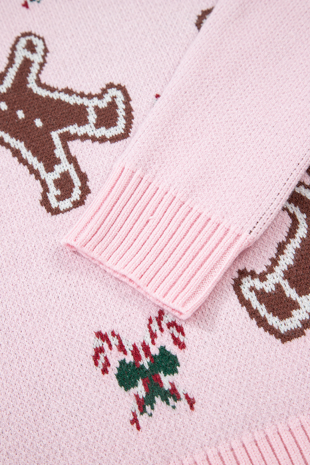 Christmas Ginger Bread Man Print Round-Neck Everyday Knit Top