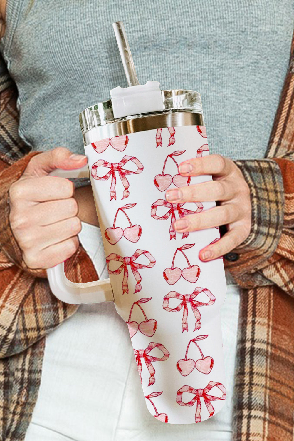 Cherry Large Bowknot Stylish Tumbler with Handle 40oz